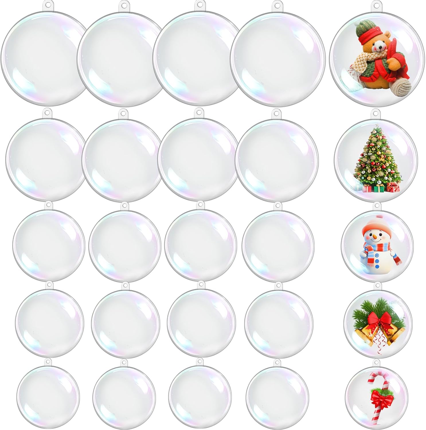 25 Pack Clear Plastic Fillable Ornaments 5 Sizes