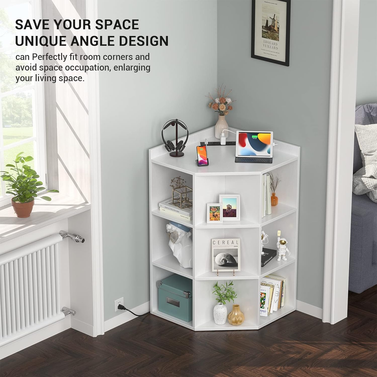 Aheaplus Corner Cabinet with USB and Outlets