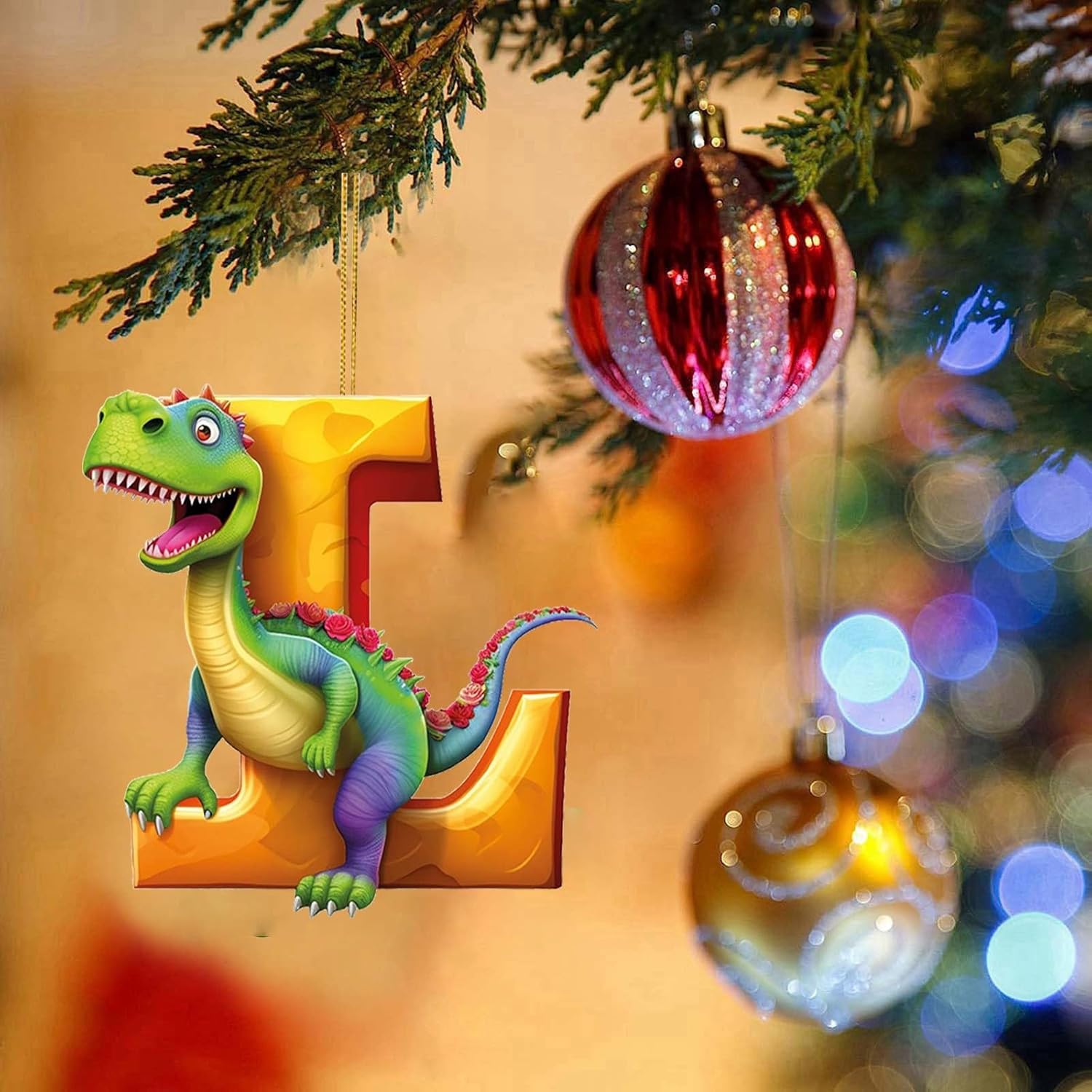 Dinosaur Christmas Ornaments with 26 Letters