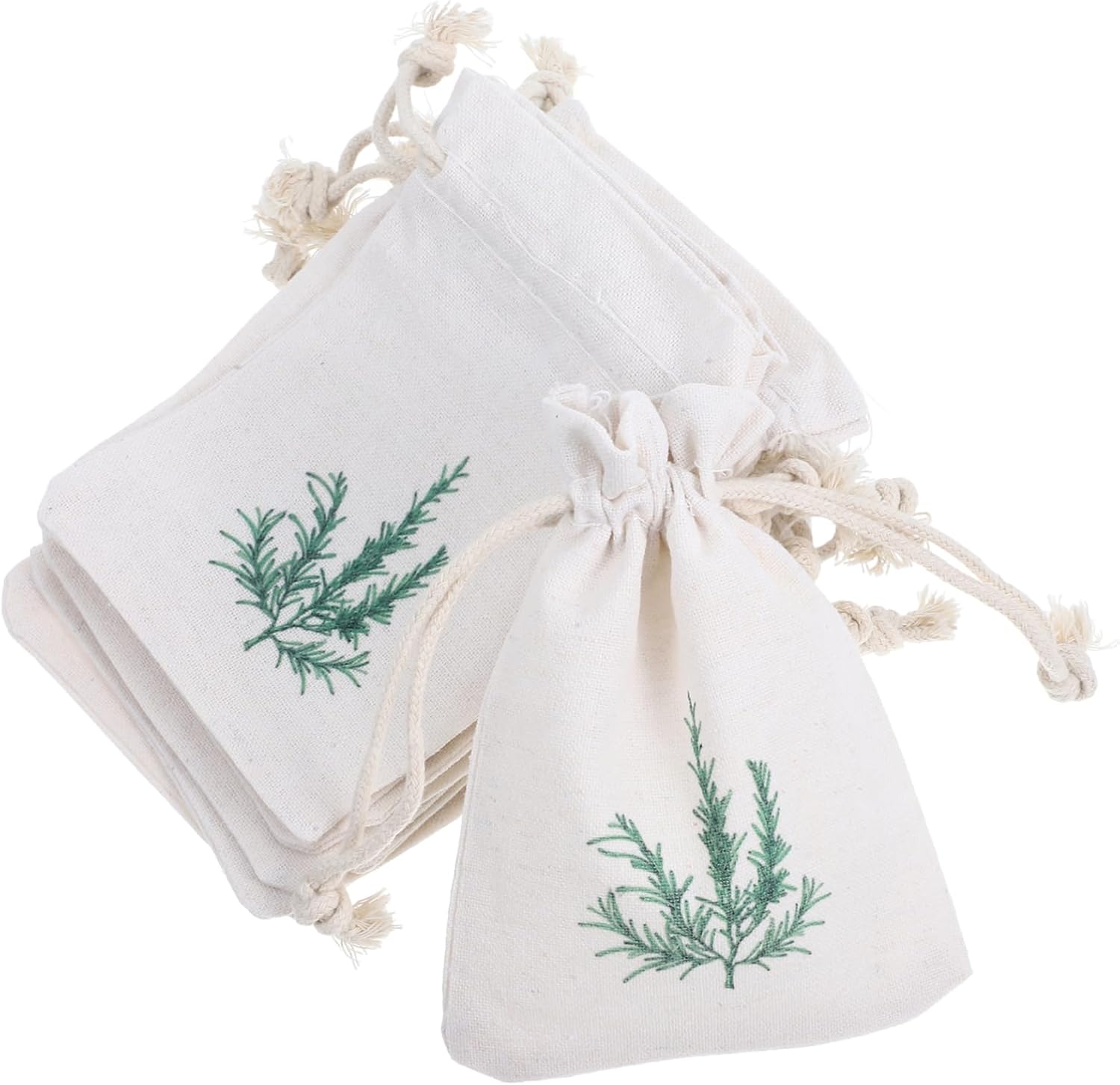 DECHOUS 10pcs Lavender Drawstring Sachet Bags with Rosemary Pattern