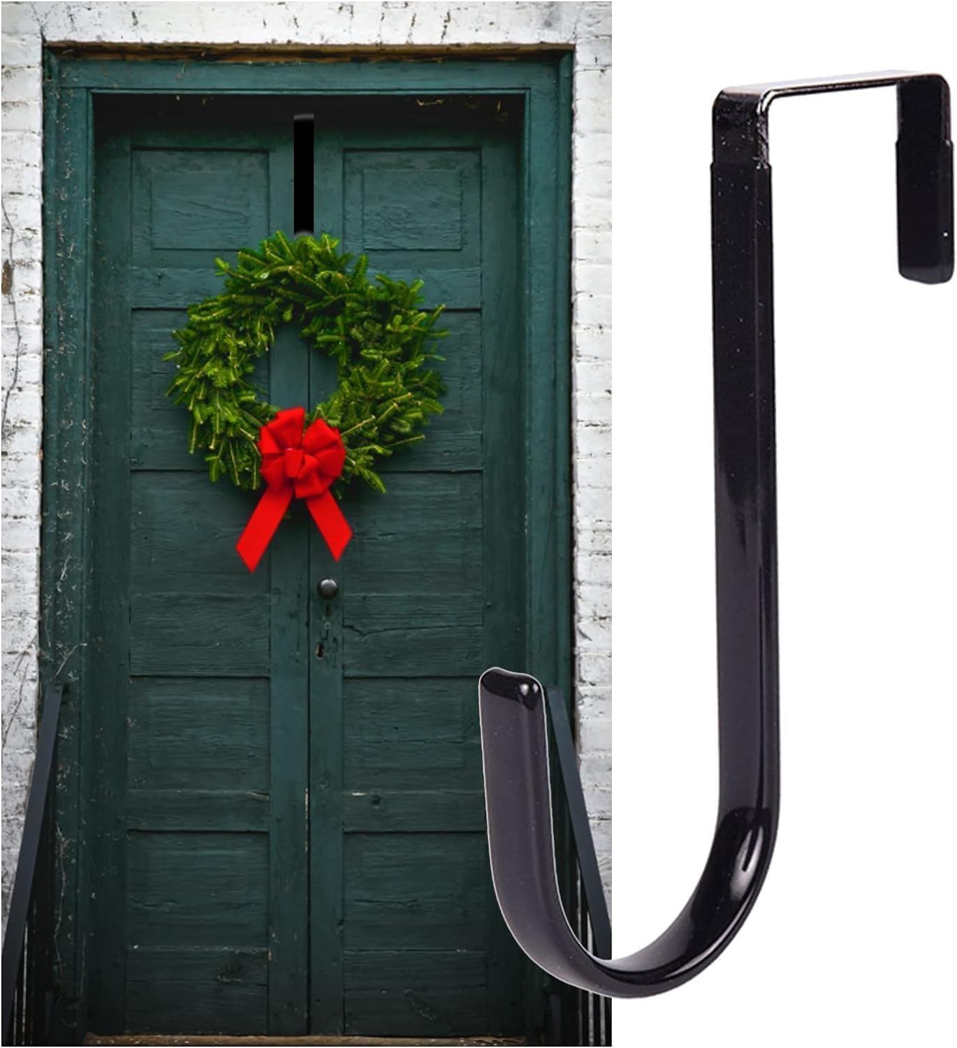 Black Wreath Hanger - Strong Fall Christmas Halloween Door Hook 5 Inch