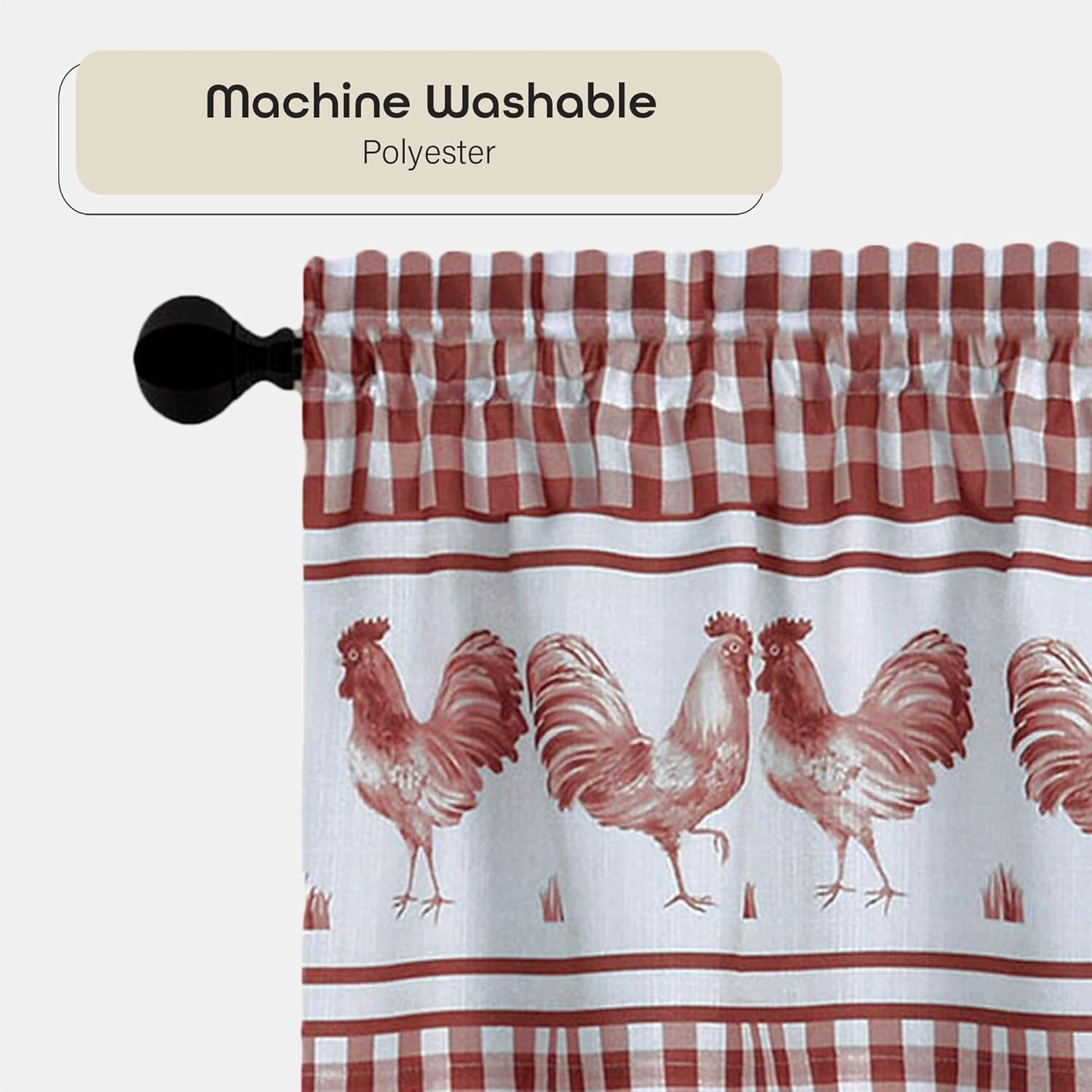 ACHIM Barnyard Valance Curtains 58x14 Burgundy