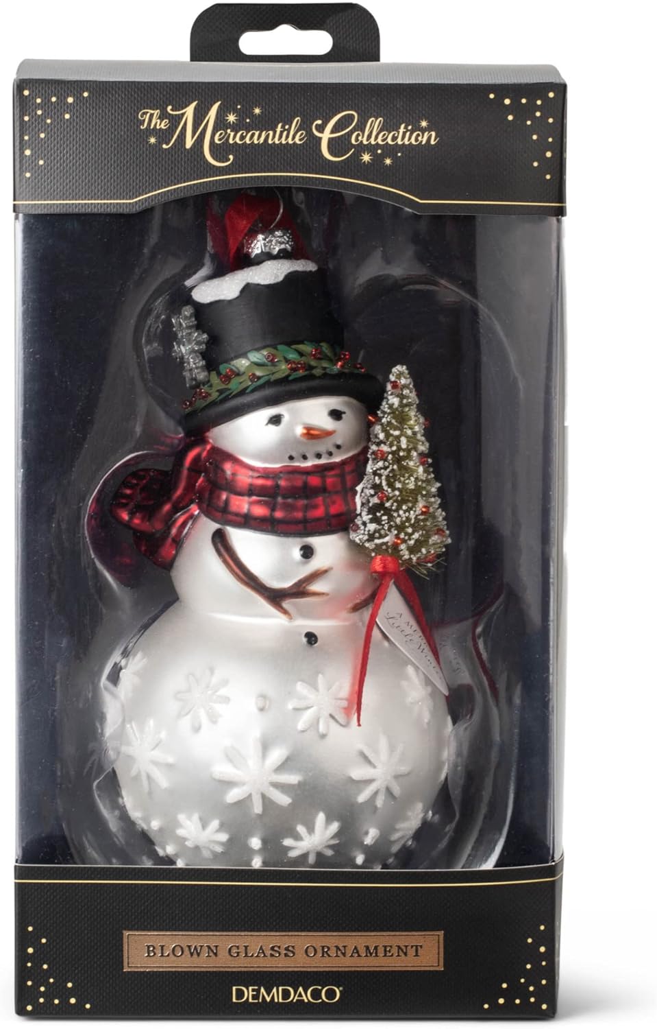 Classic White Snowman with Red Scarf Blown Glass Ornament