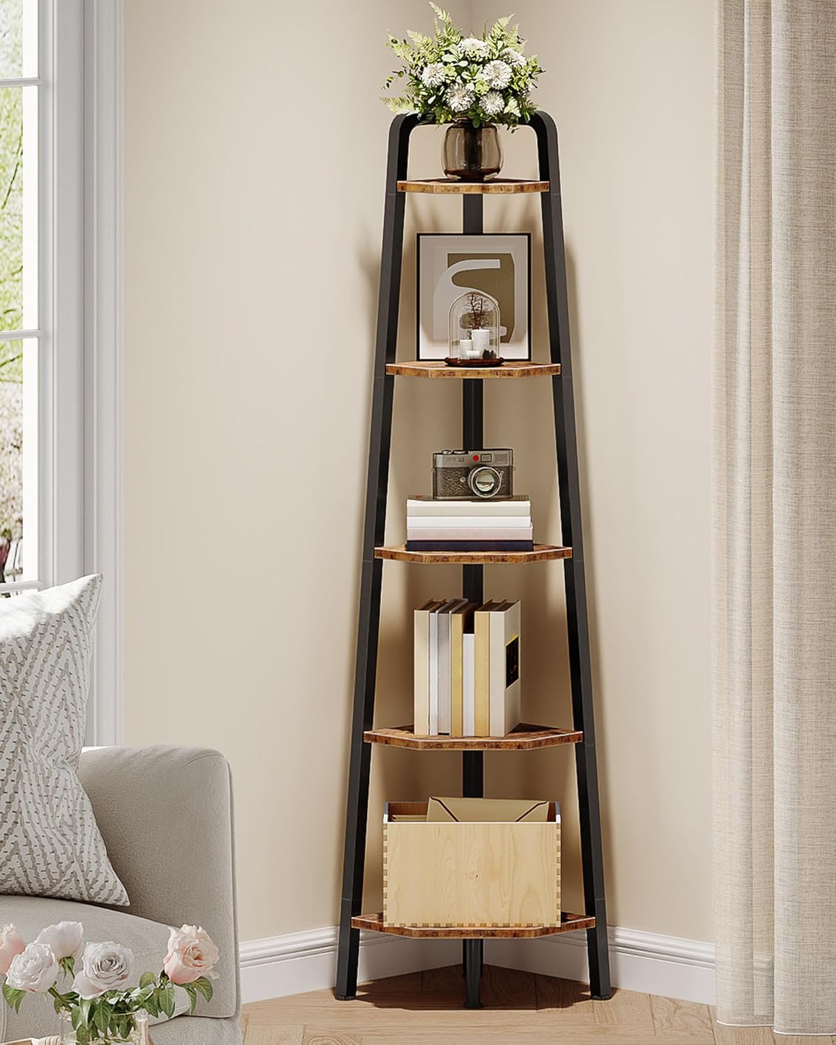 CHOEZON 5-Tier Corner Shelf 596 Tall Metal Ladder Bookshelf