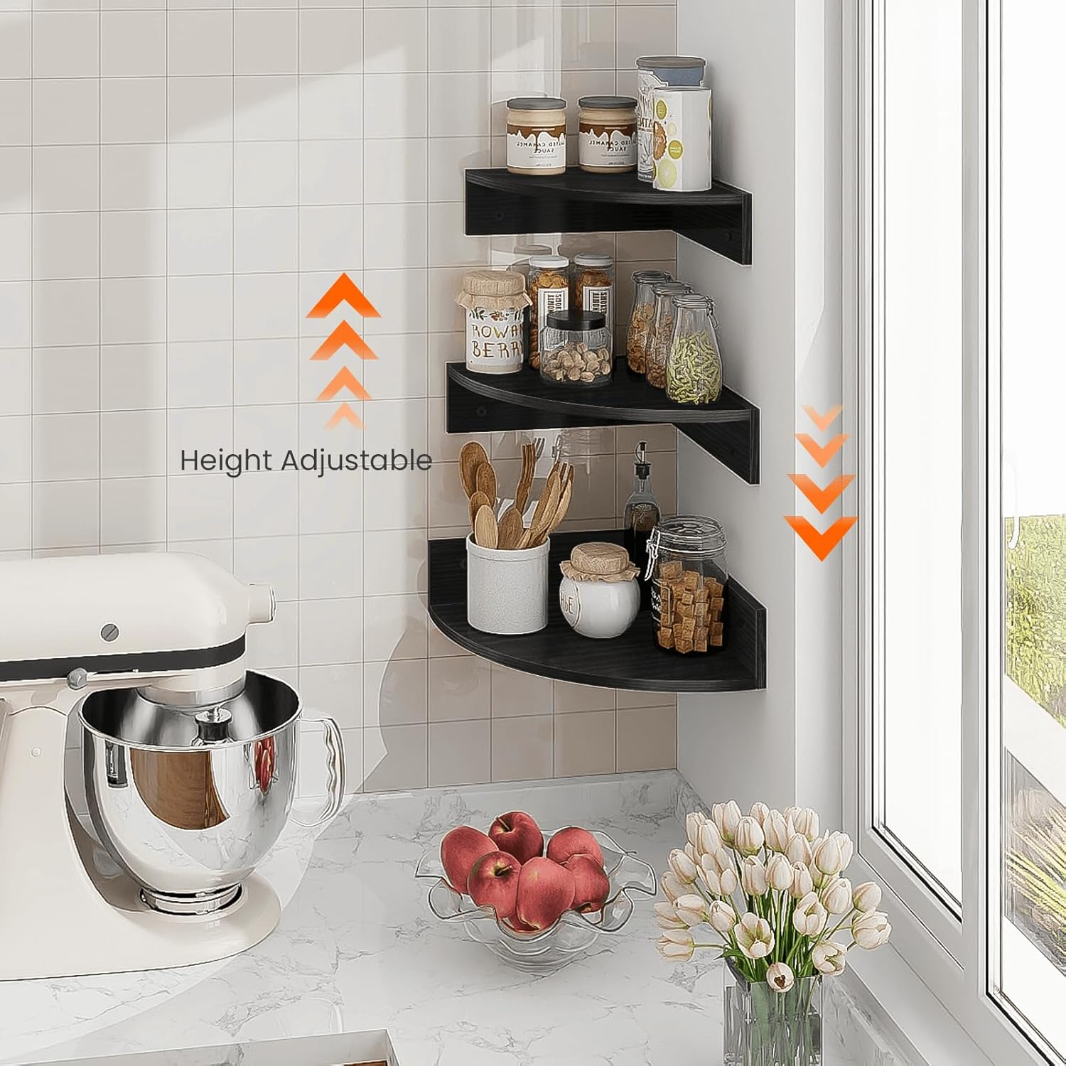 Homode 3 Tier Corner Floating Shelves Black