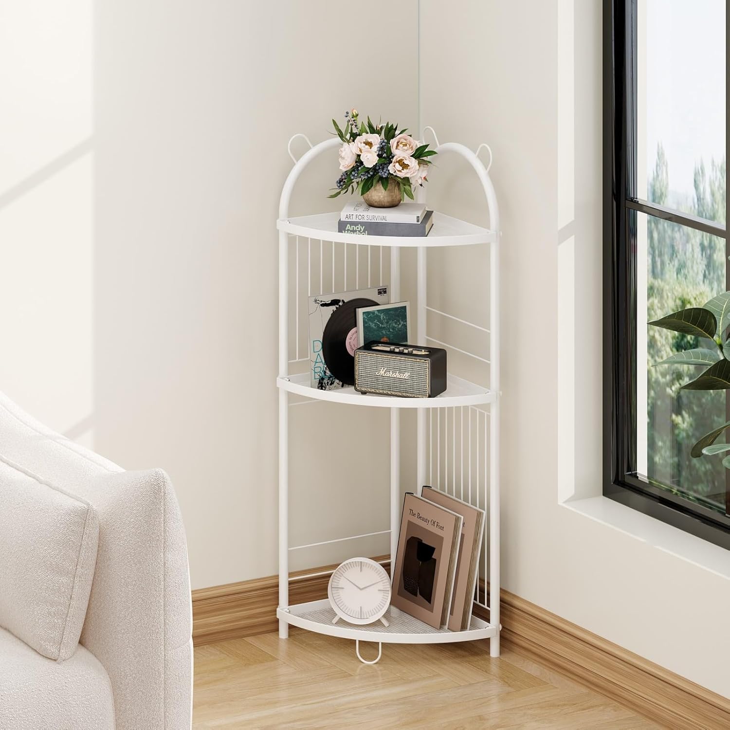 CICUFY 3 Tier Metal Corner Shelf Bathroom Organizer with Guardrails