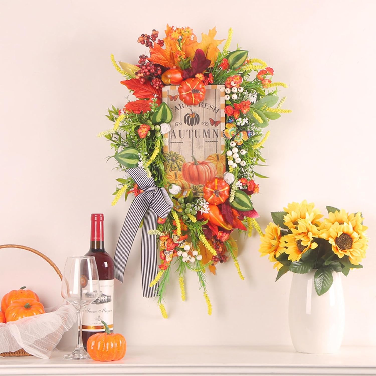 Thanksgiving Wooden Door Wreath Decor Hanger