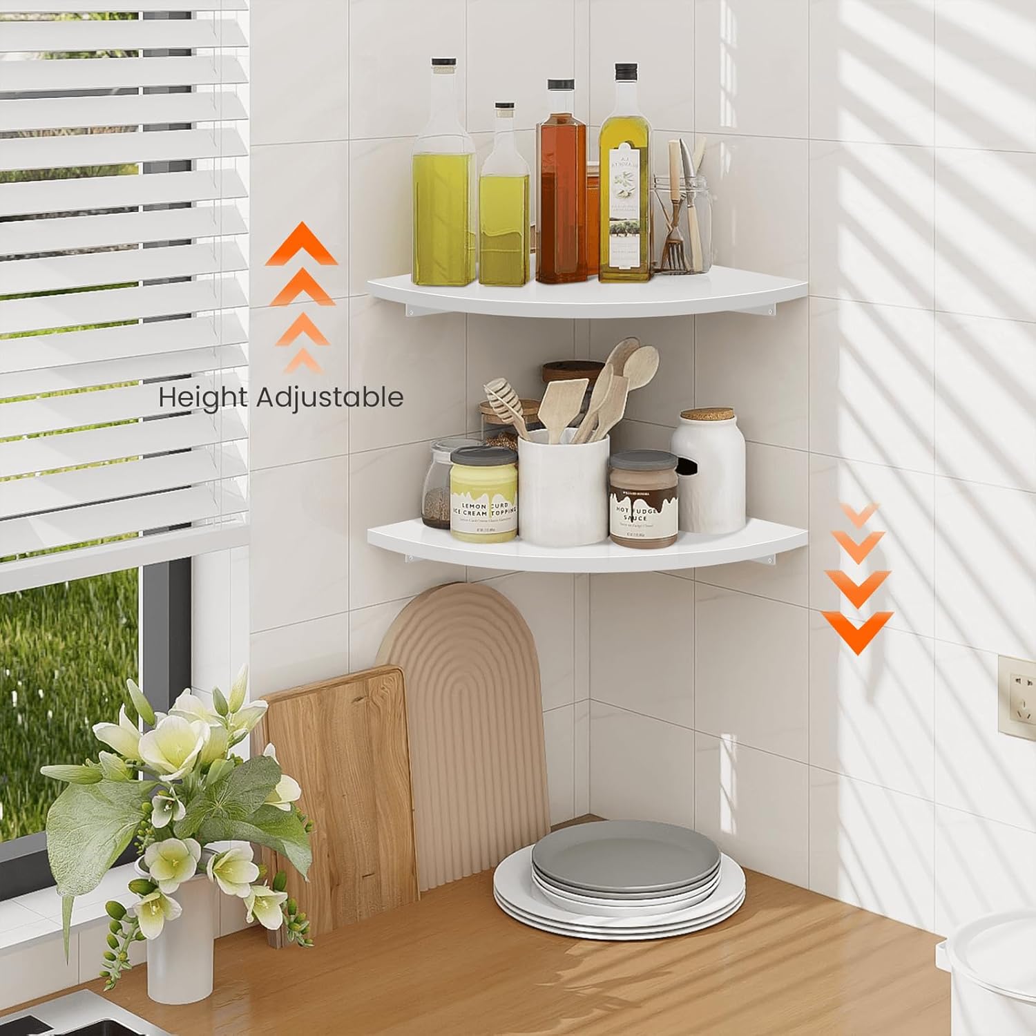 Homode Corner Wall Shelf Set of 2 White Floating Wooden