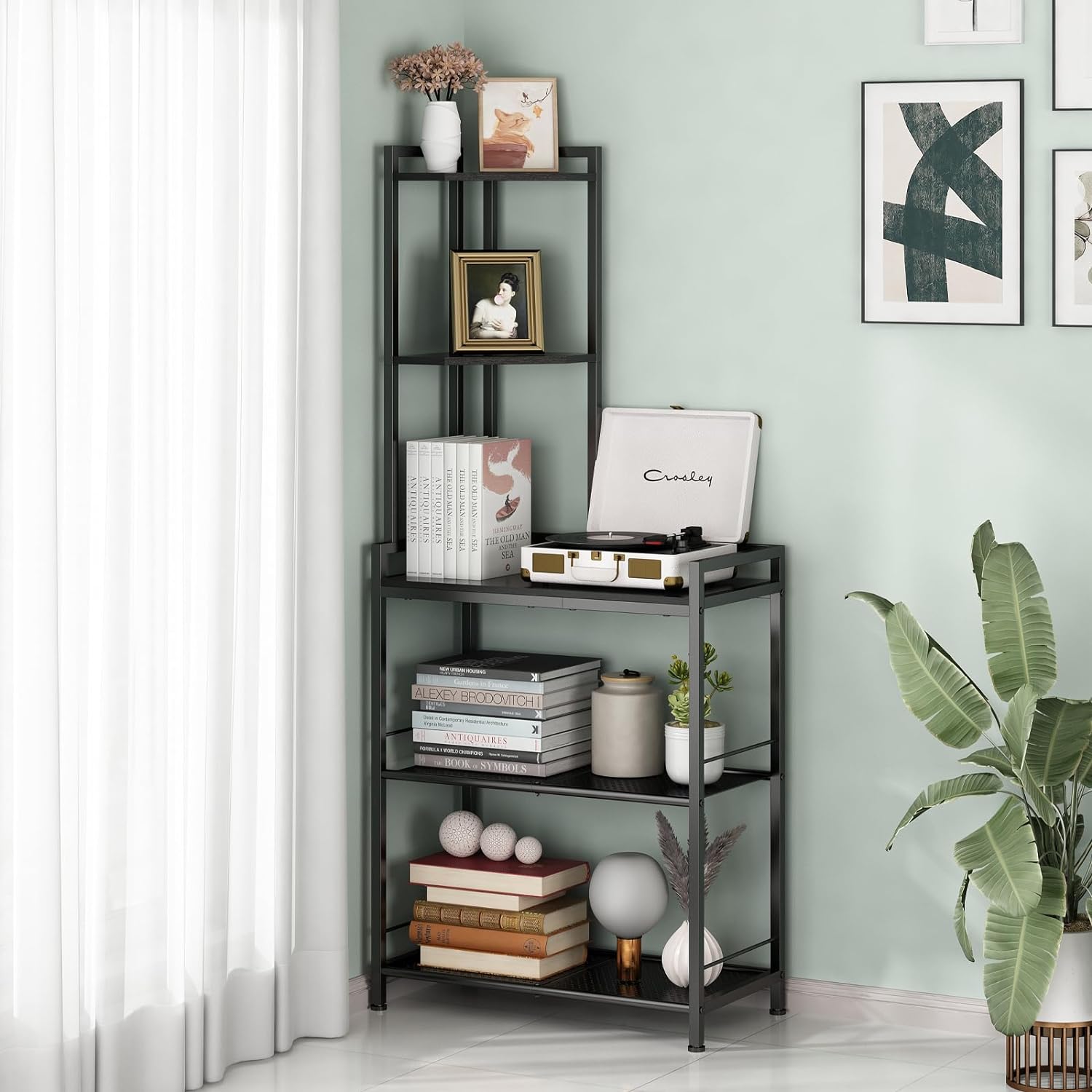 GILLAS 5 Tier Corner Shelf Stand - Black