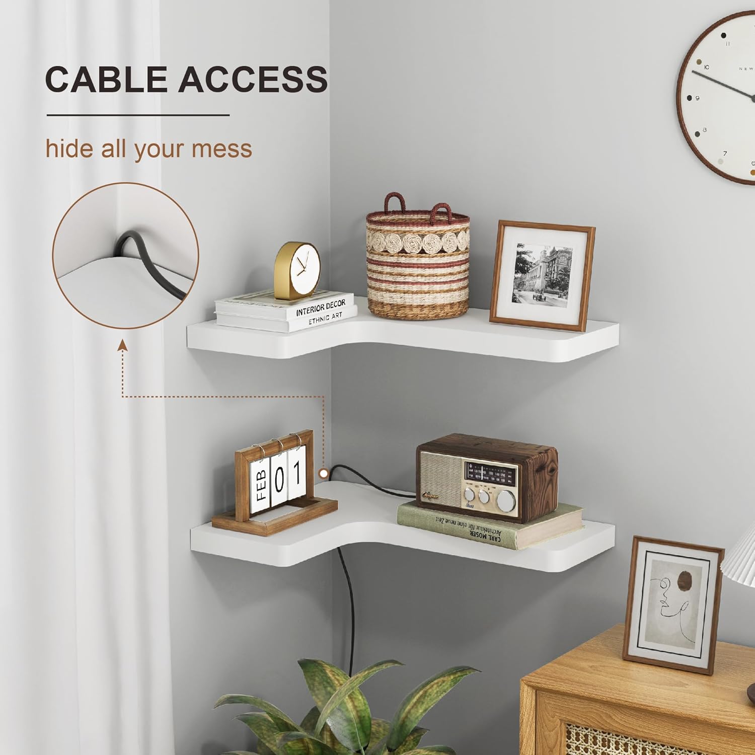Fuqing Corner Floating Shelves Set of 3 White