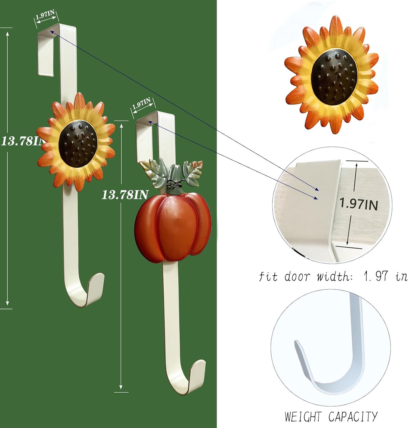 2 Pack Fall Wreath Door Hanger with Pumpkin Sunflower