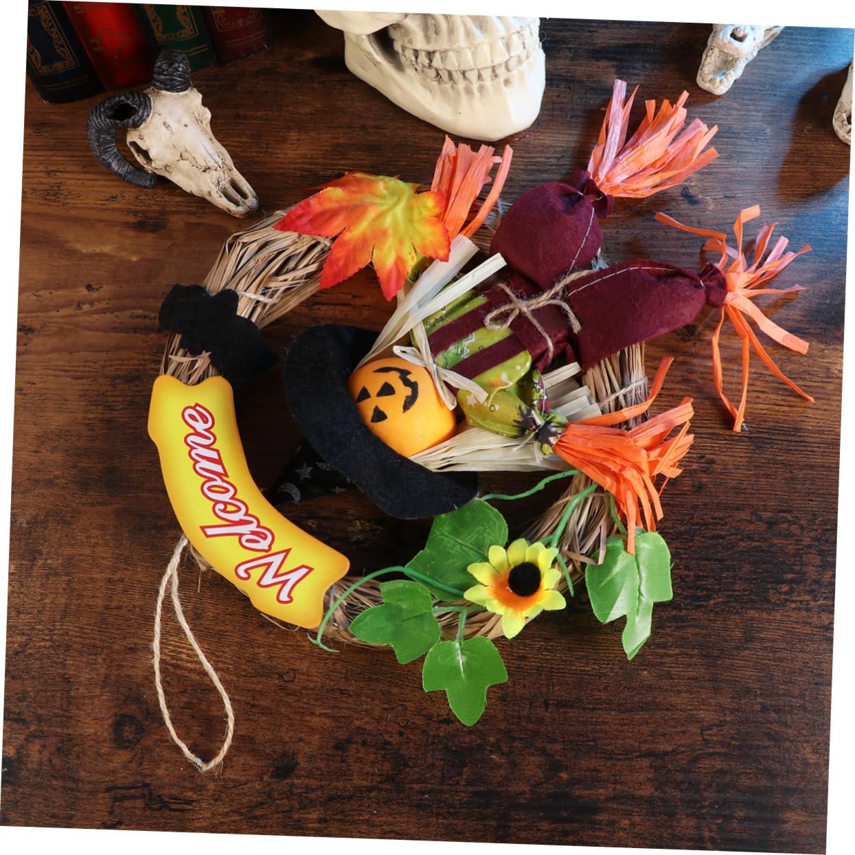 PRETYZOOM Halloween Garland Straw Plastic Door Hanger Decor