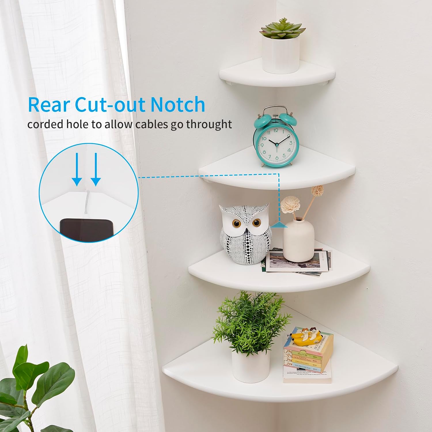 White Solid Oak Corner Shelf Wall Mount