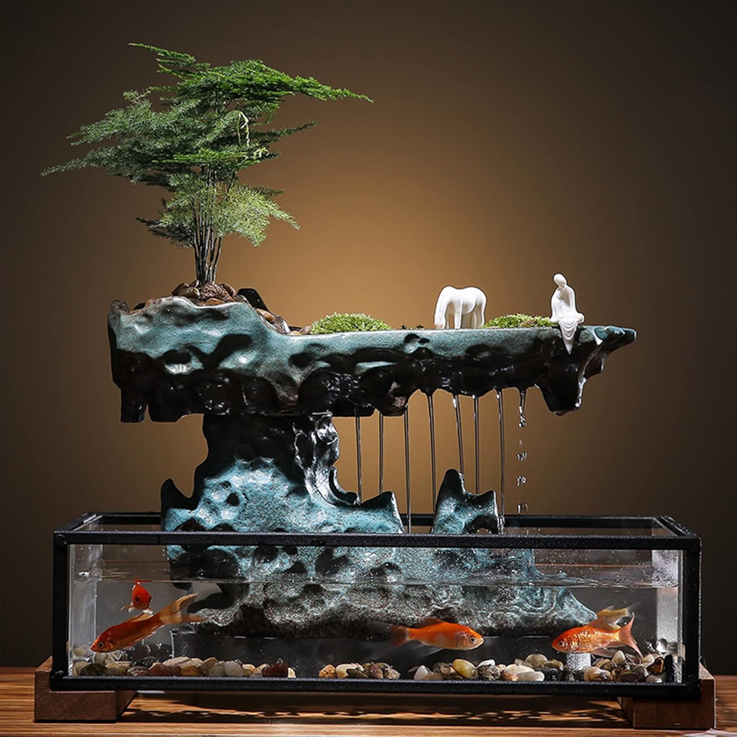 Elegant Tabletop Fountain with LED Lighting and Waterfall
