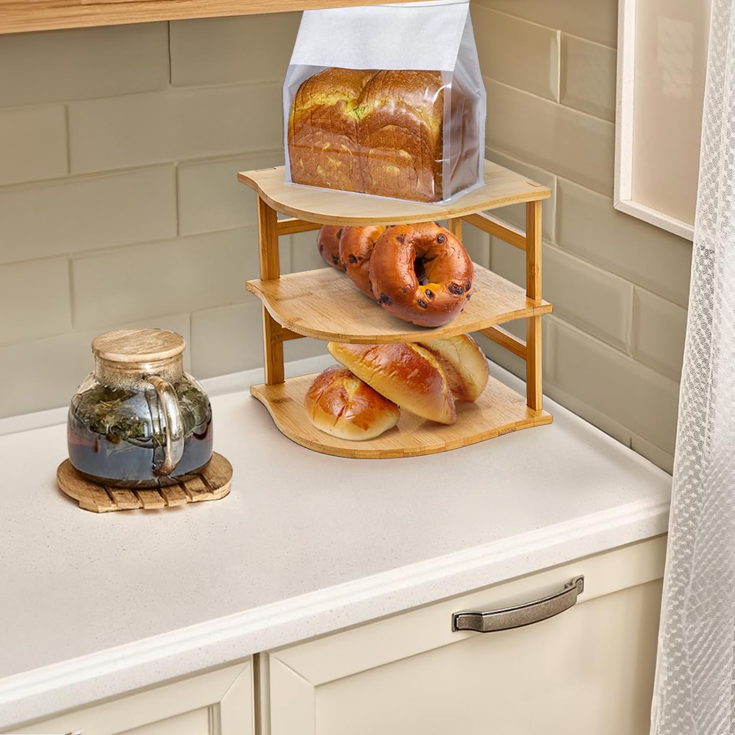 Goaste 3-Tier Bamboo Corner Shelf Kitchen Organizer