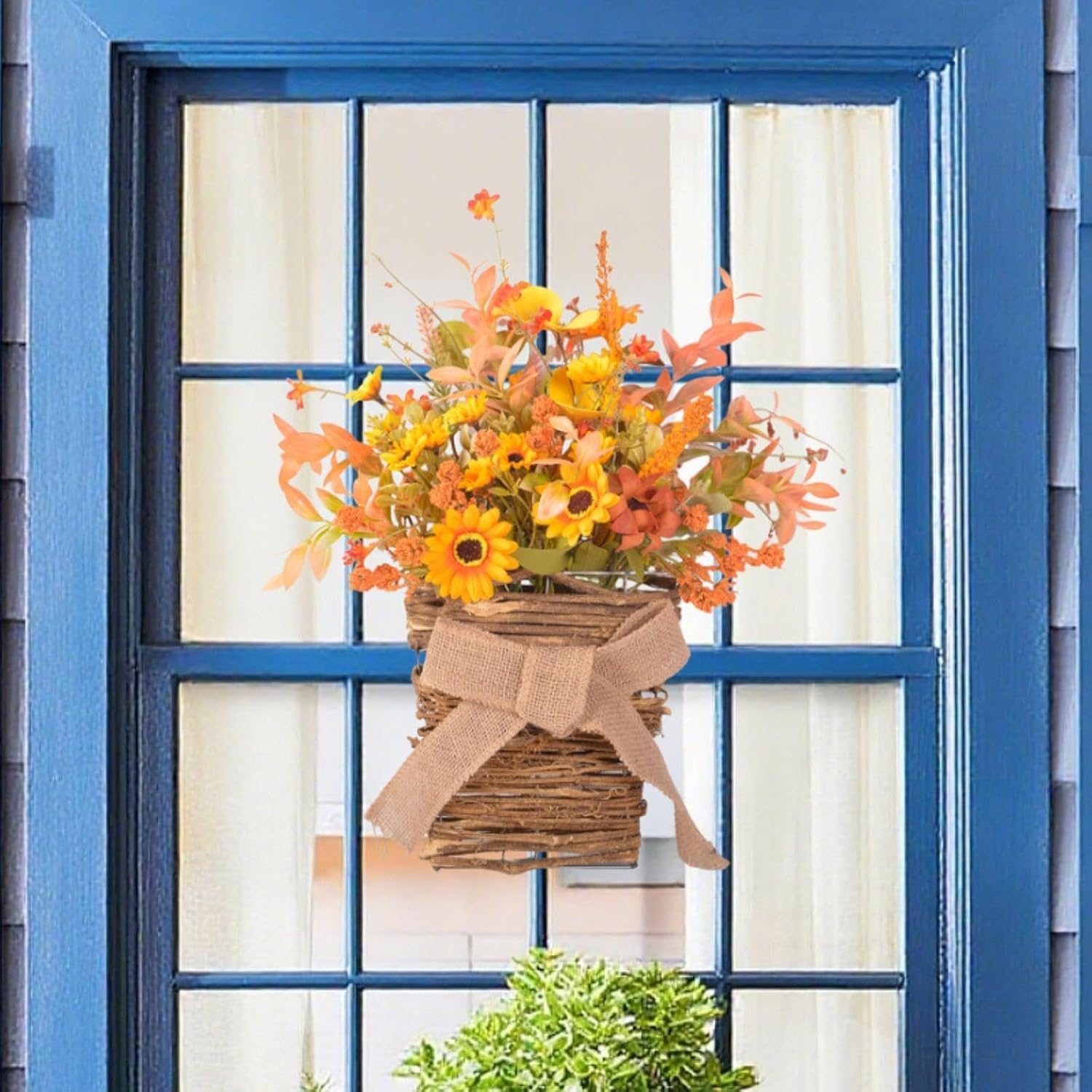 Wooden Wreath Hanger with Silk Flowers for Front Door