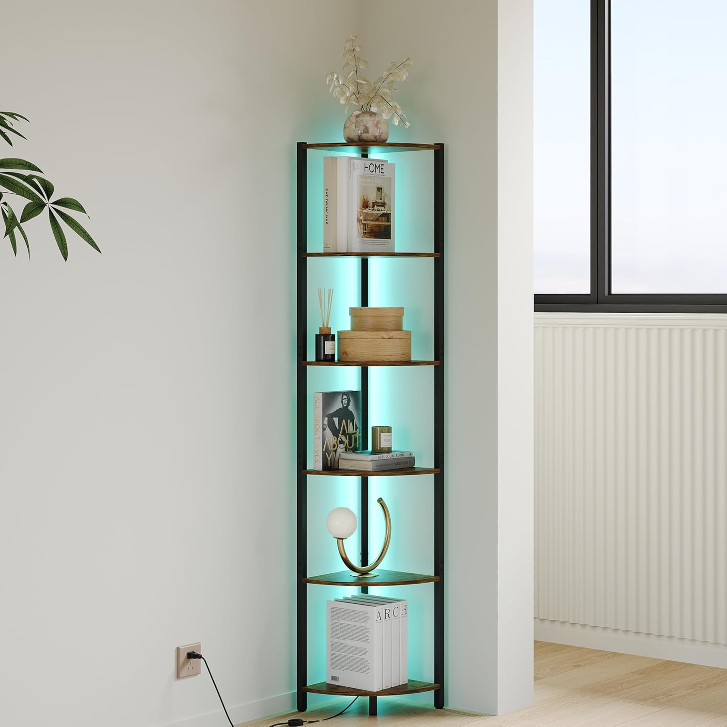 ZIYOO 6 Tier Corner Shelf with LED Light