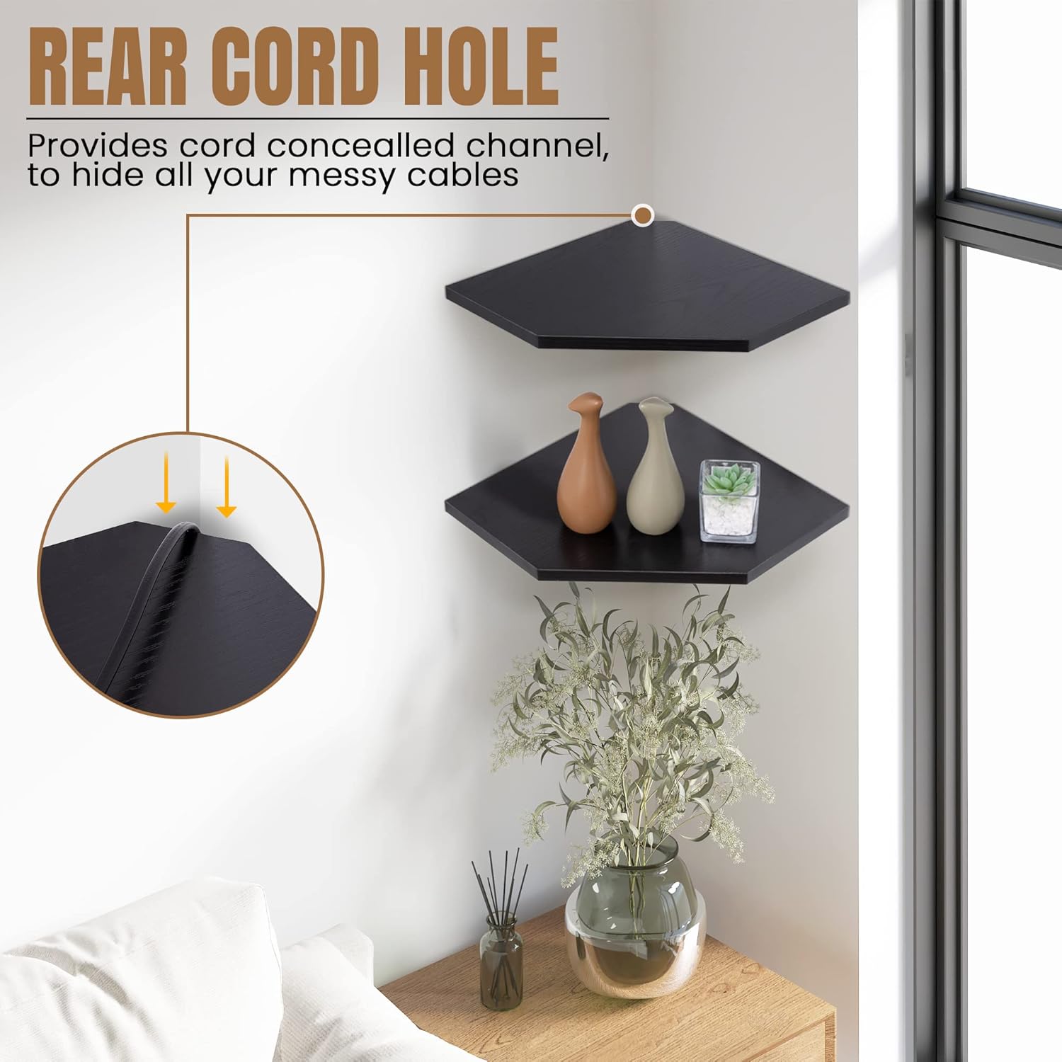 Set of 4 Classic Black Floating Corner Shelves