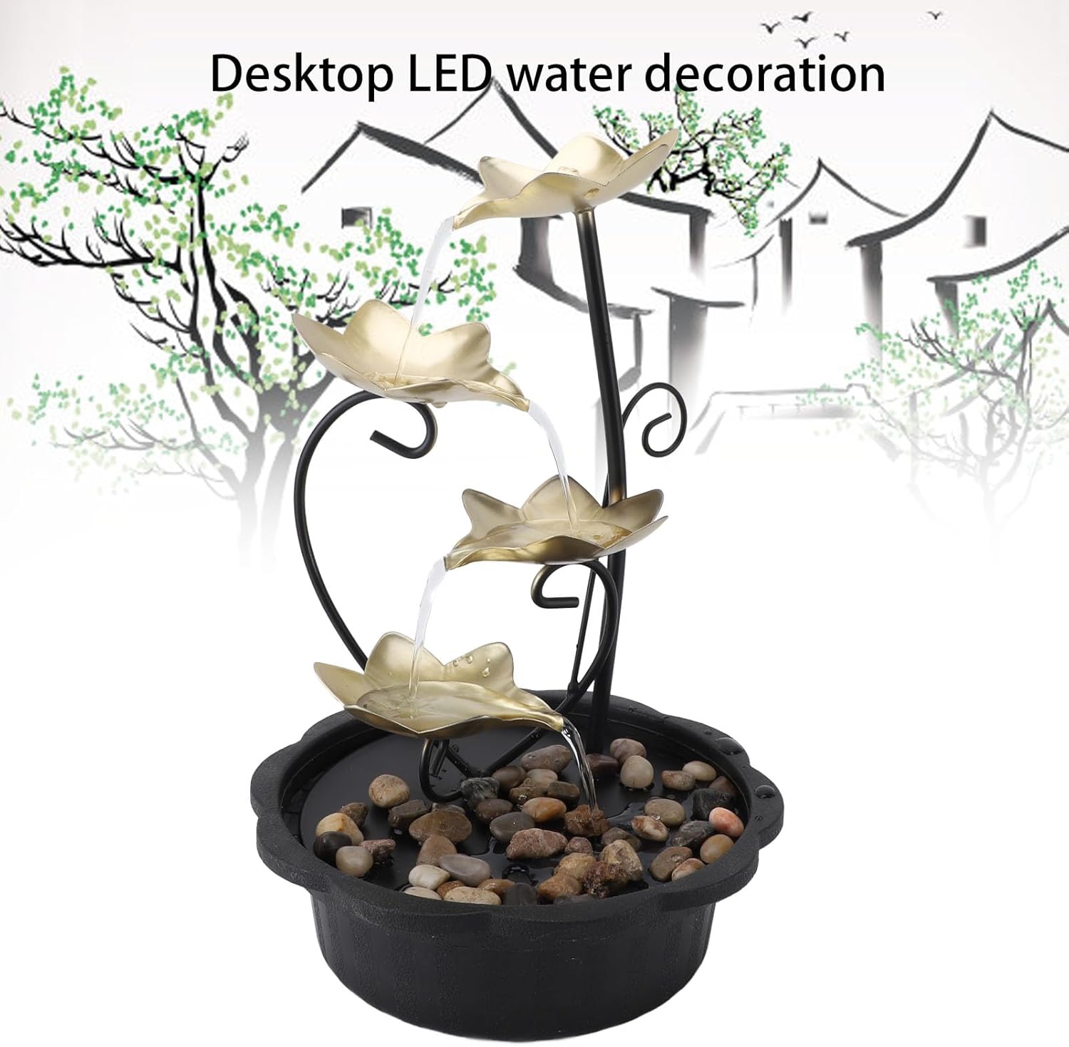YedaHcy Water Tabletop Fountain with LED Night Light