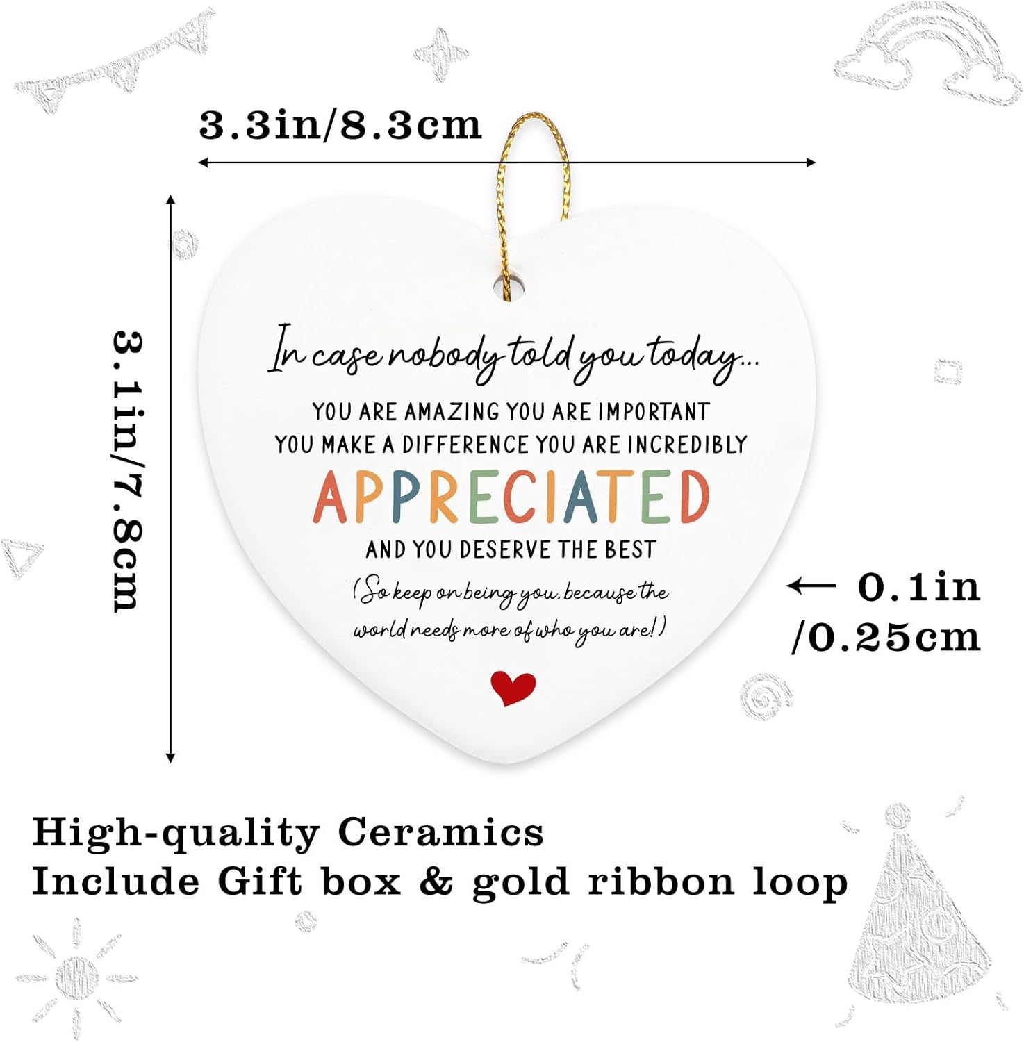Inspirational Hanging Ornament for Women You Are Amazing Ceramic Heart Keepsake