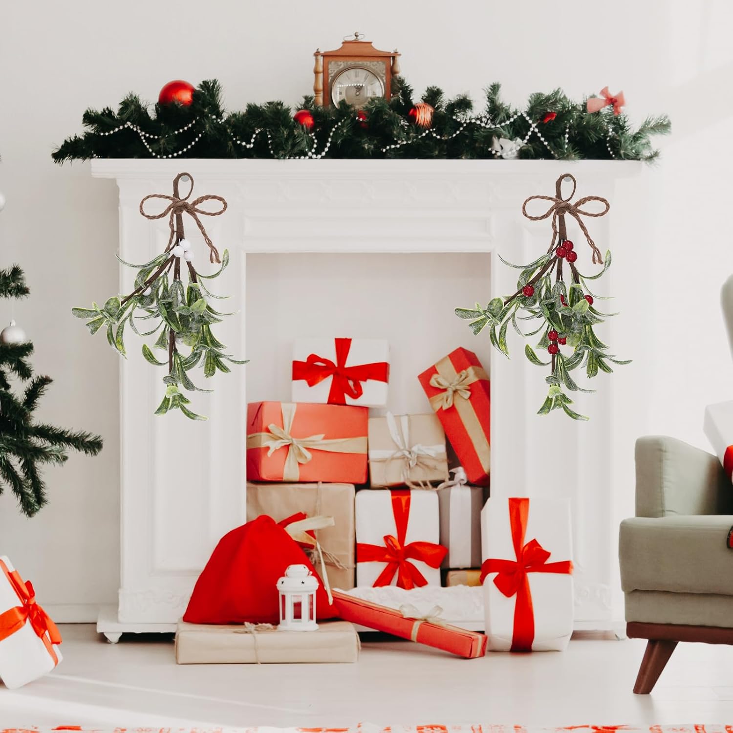 2 PCS Artificial Mistletoe Hanging Decor for Christmas