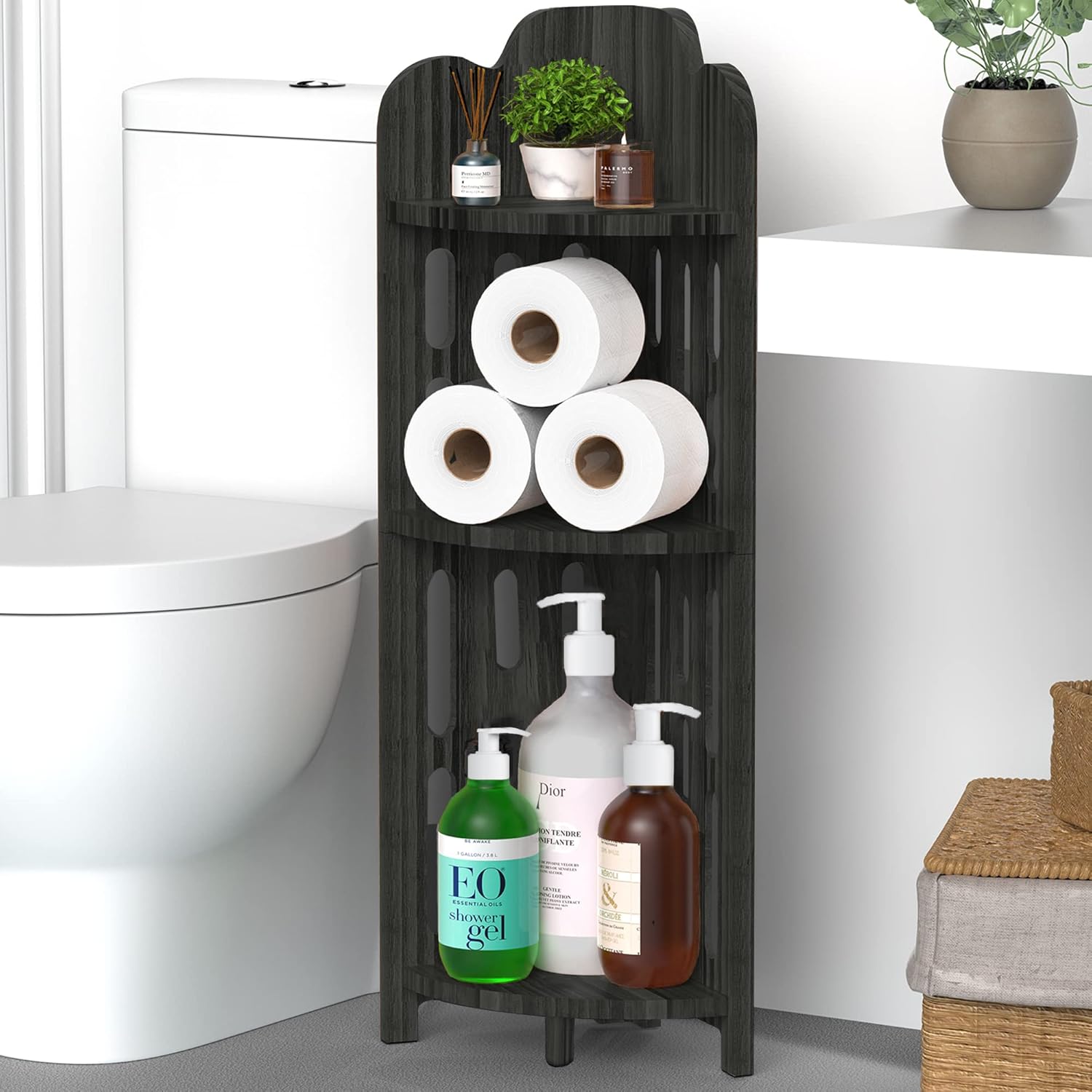Meangood 3 Tier Solid Wood Corner Shelf Stand