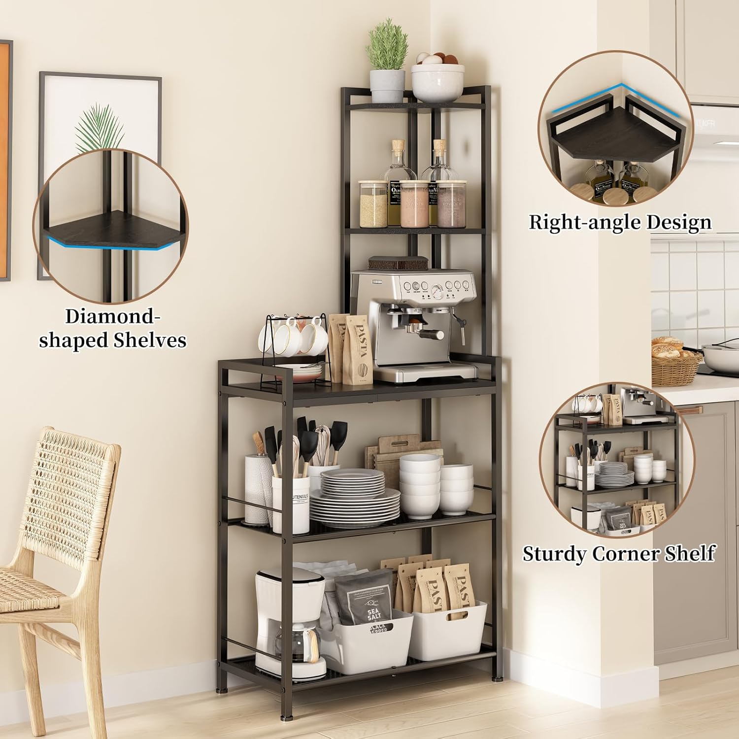 GILLAS 5 Tier Corner Shelf Stand - Black