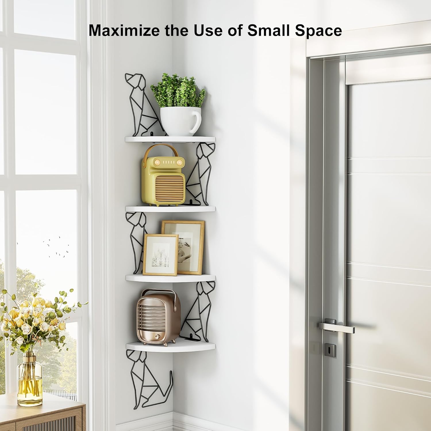 Alsonerbay White Corner Shelf Wall Mount 4 Tier