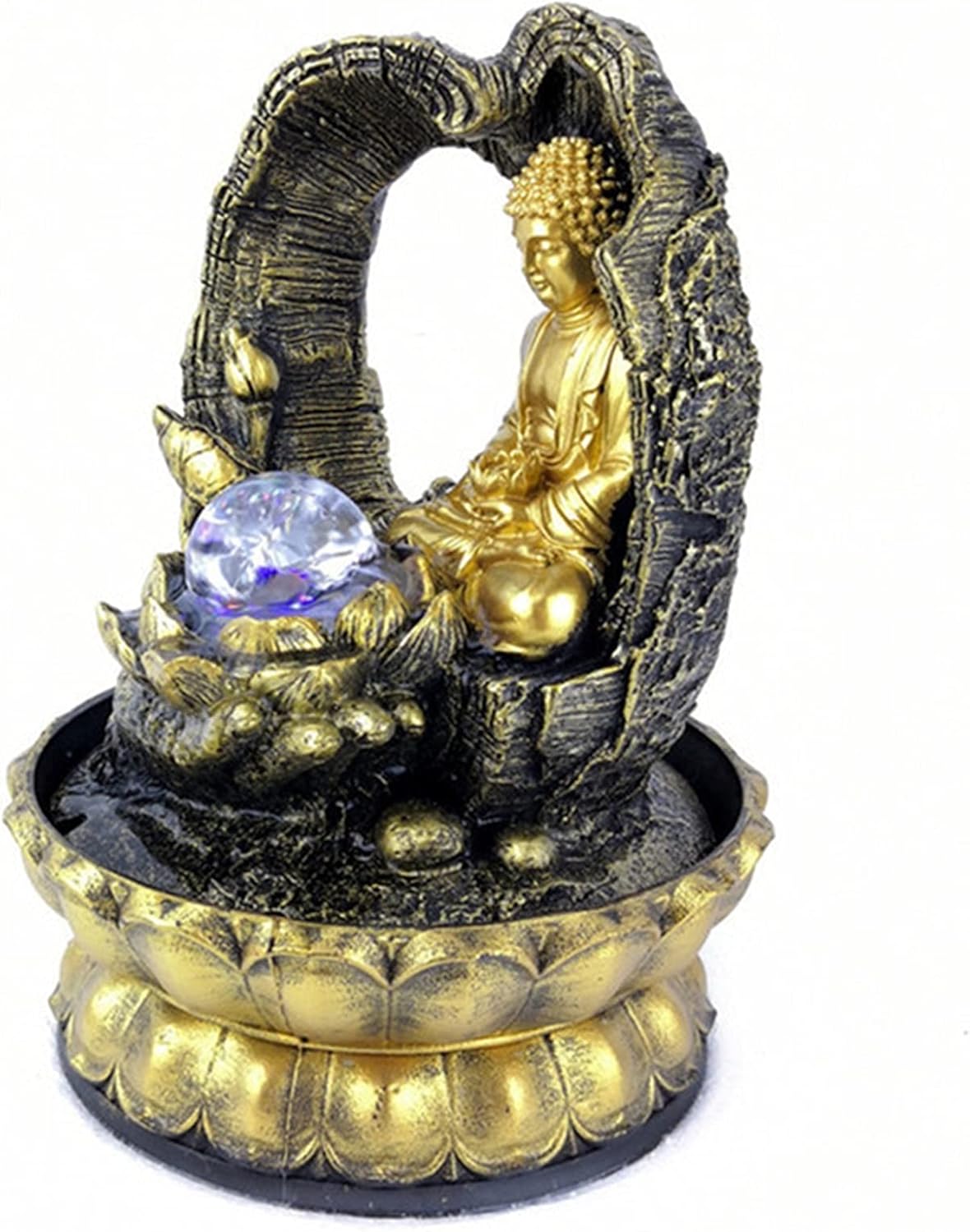 Golden Lotus Buddha Tabletop Water Fountain