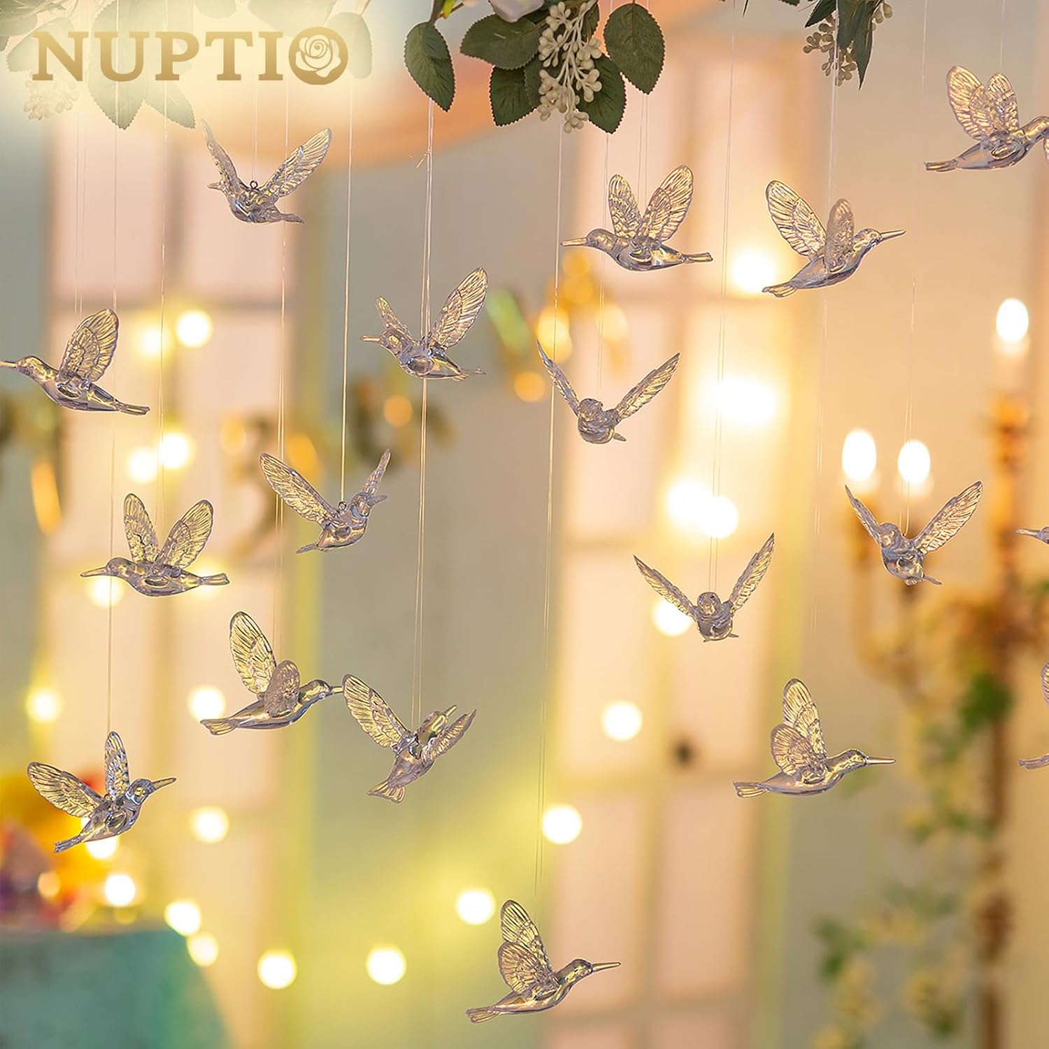 NUPTIO 30pcs Acrylic Flying Birds Hanging Decor