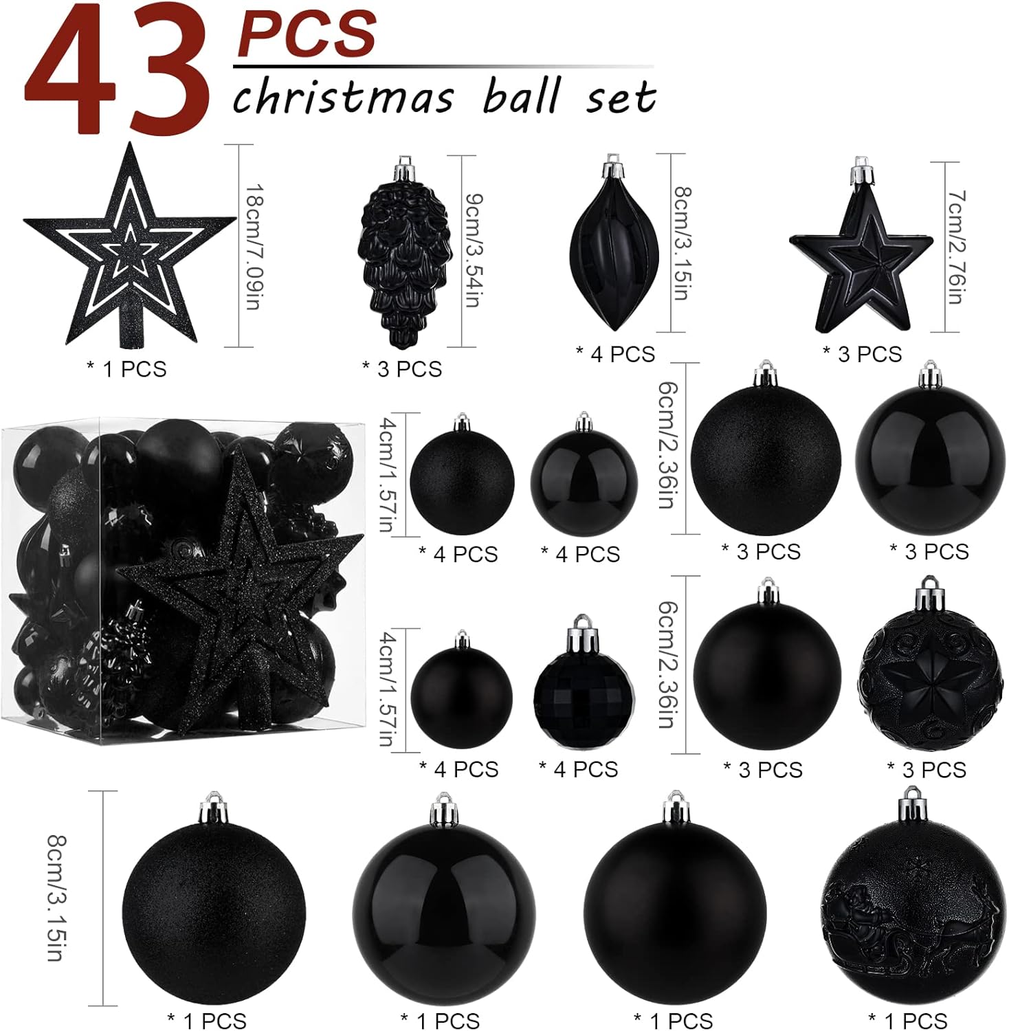 CristBest 43pcs Shatterproof Christmas Ornaments