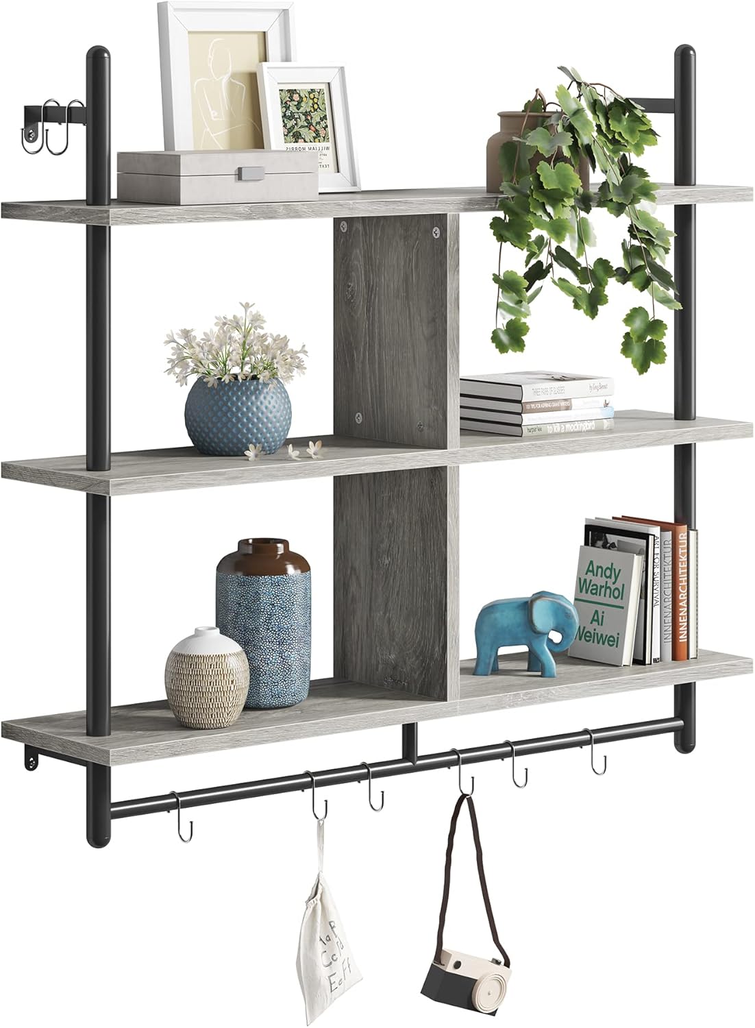Bestier 415 Inch Floating Pipe Shelving 3 Tier Ladder Shelf