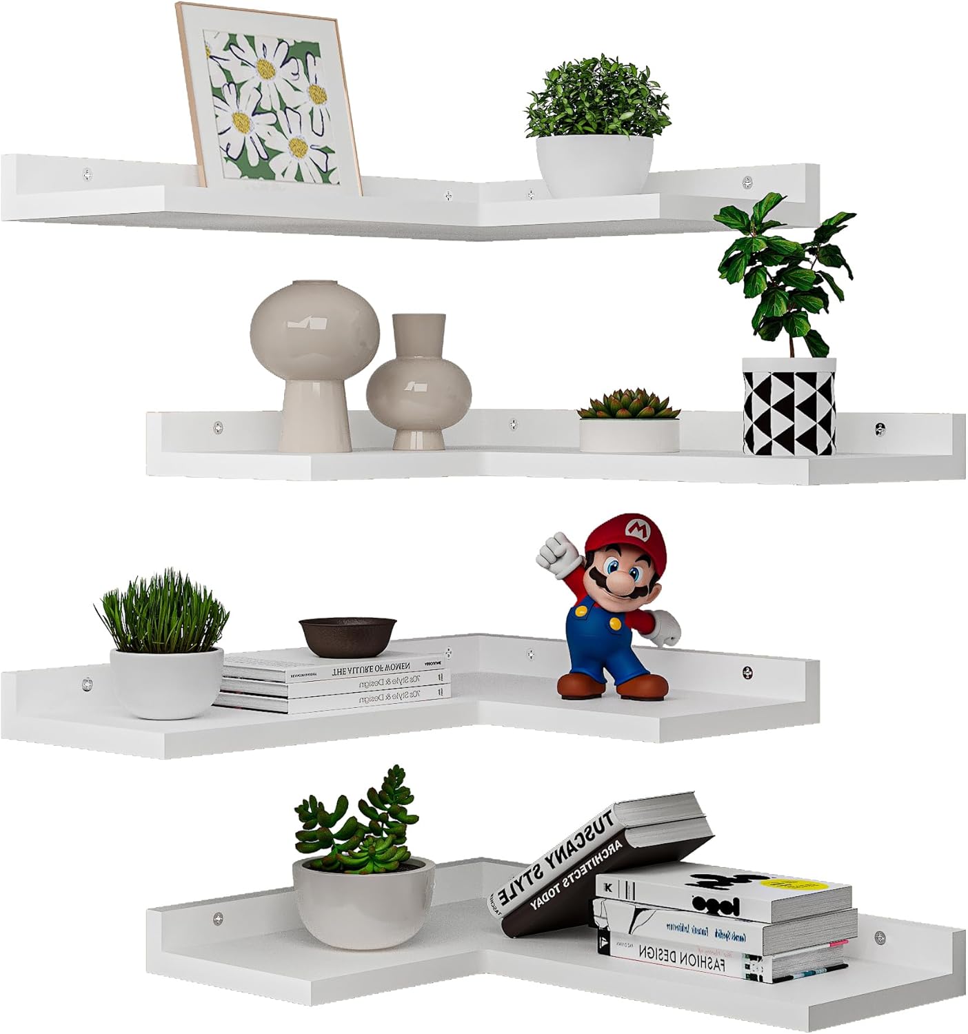 4-Tier Corner Floating Shelves - White