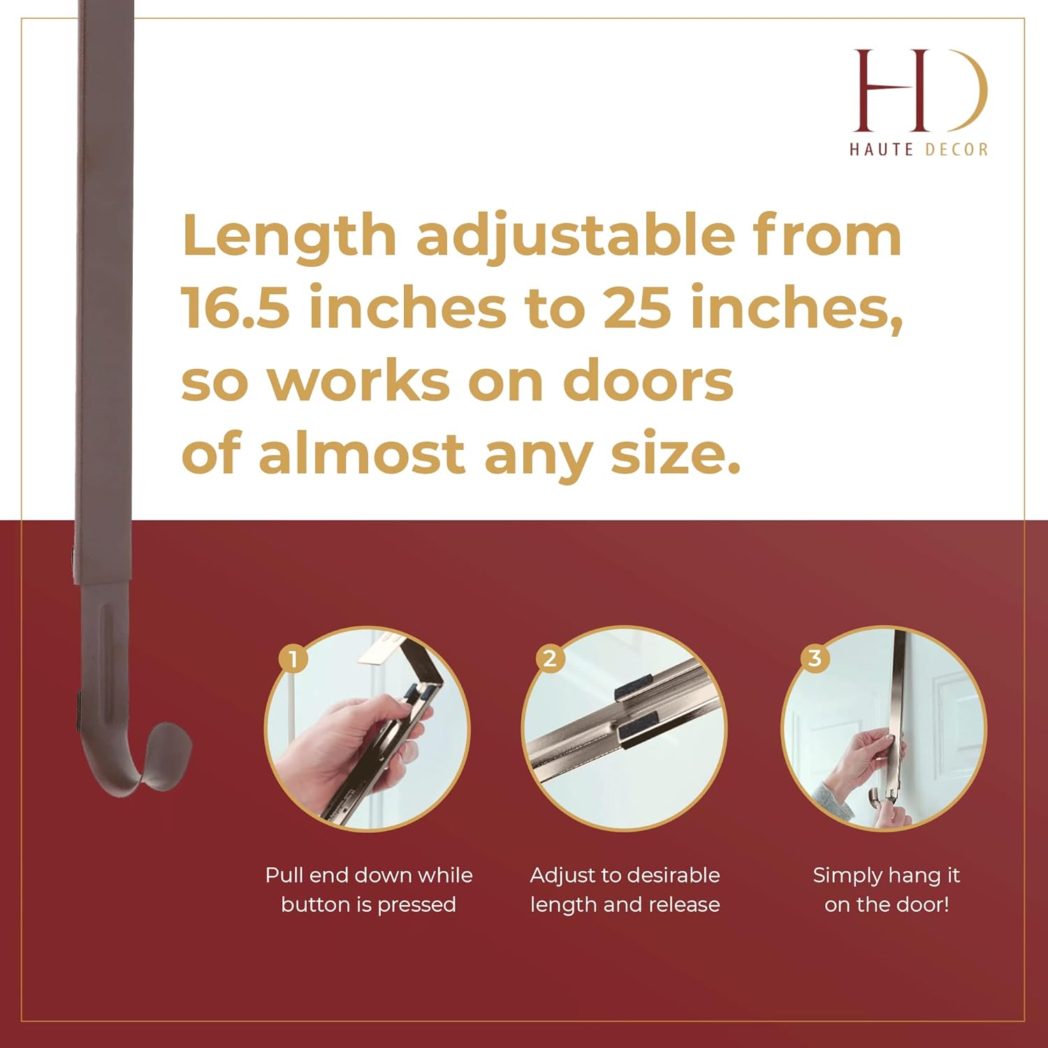 Haute Decor 2 Pack Adjustable Wreath Hanger - Matte Brown