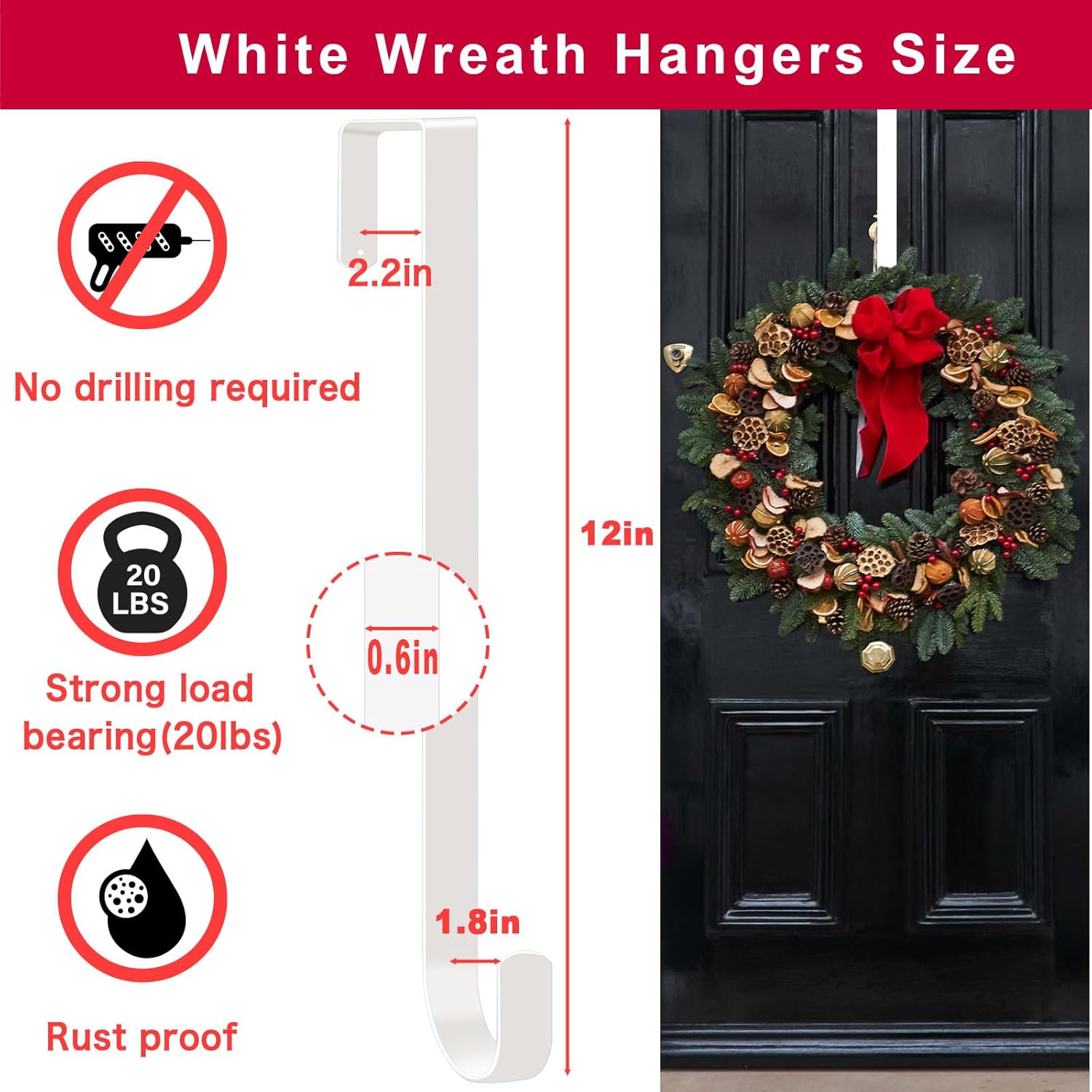 4 Pack Solid Wreath Hangers for Front Door