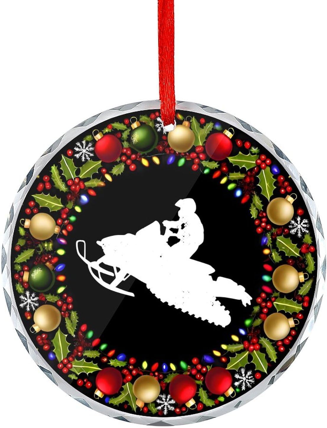 Snowmobile Christmas Glass Pendant 31 Inch