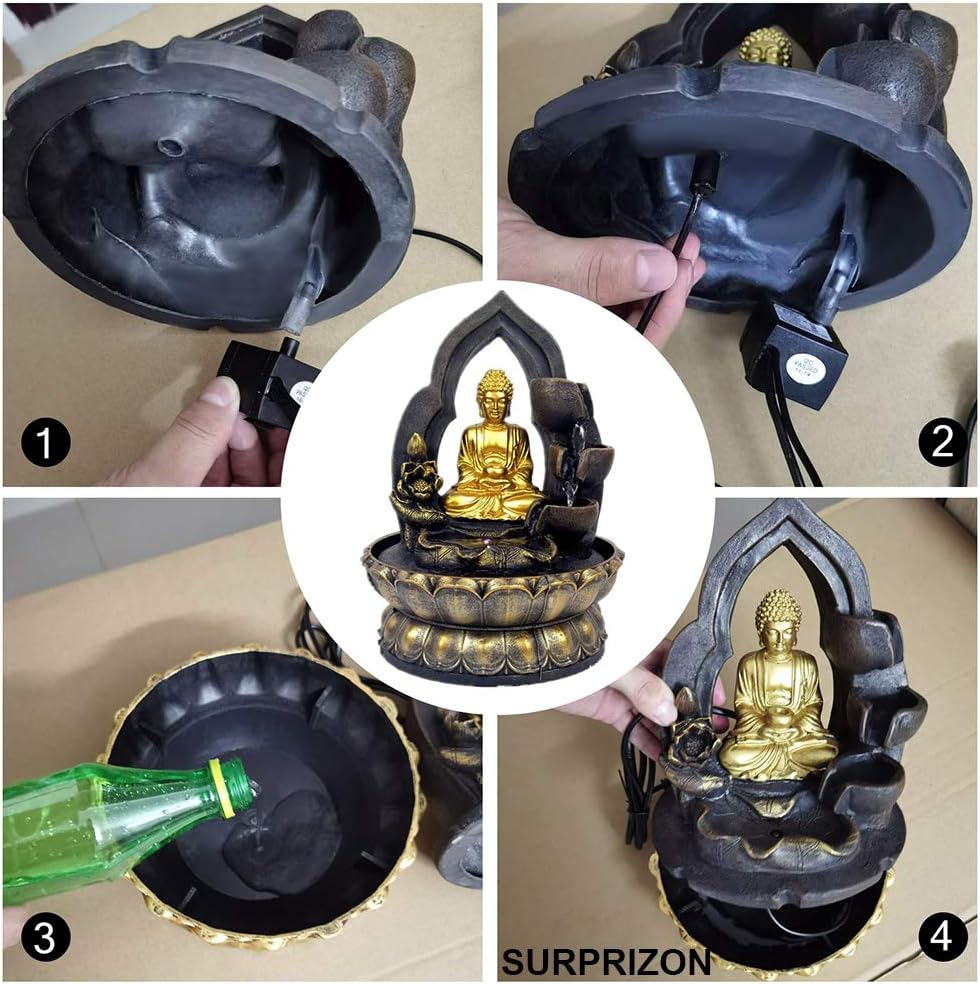118in Buddha Tabletop Waterfall Fountain for Home Office Bedroom - Gold