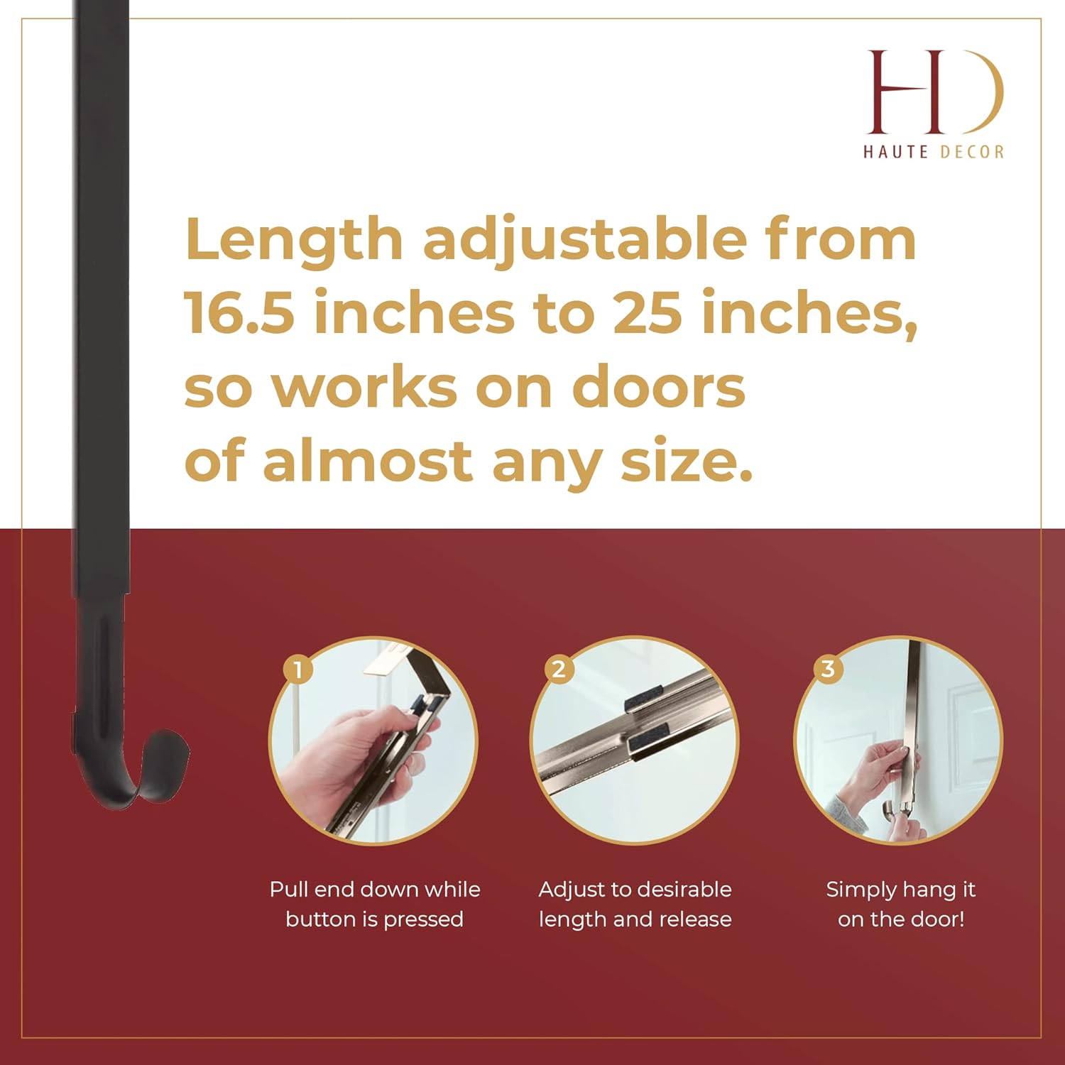 Haute Decor 2-Pack Adjustable Wreath Hanger Hook - Matte Black