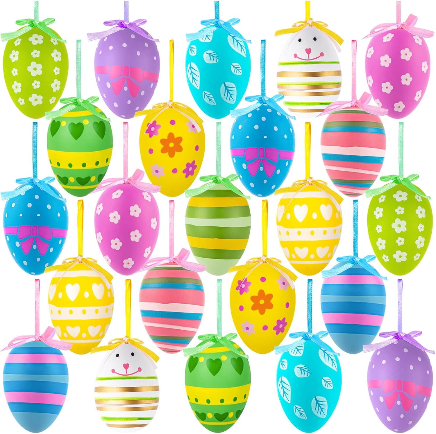 24 Pcs Multicolored Easter Hanging Eggs Set