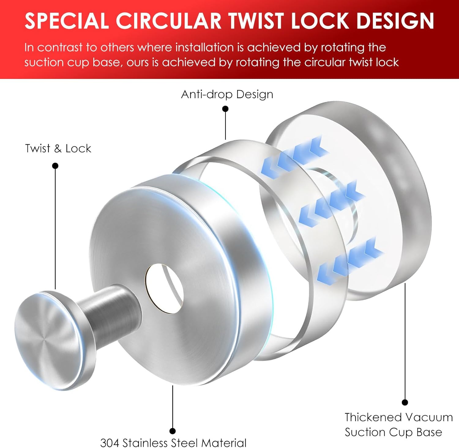 Silver Wreath Hanger 22 LB Suction Cup Hook for Door
