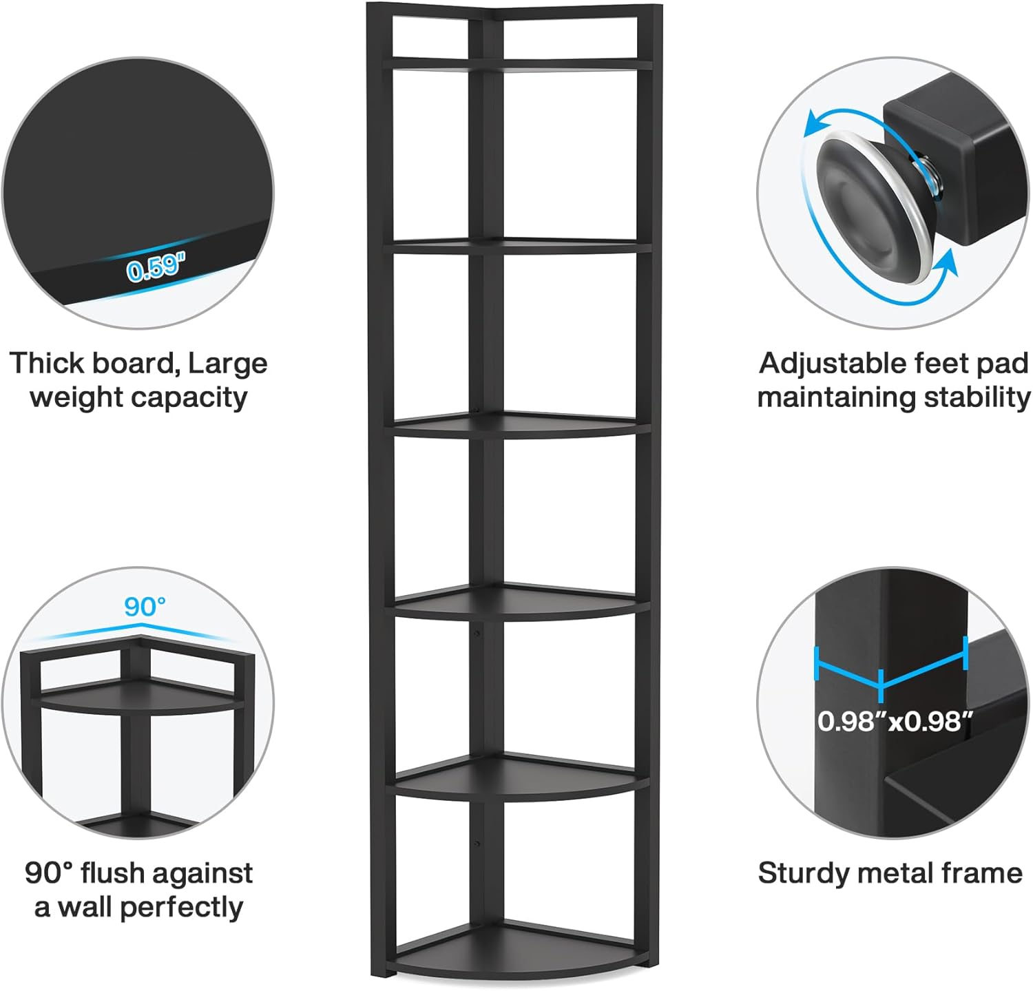 Tribesigns 6 Tier Corner Shelf Unit Black