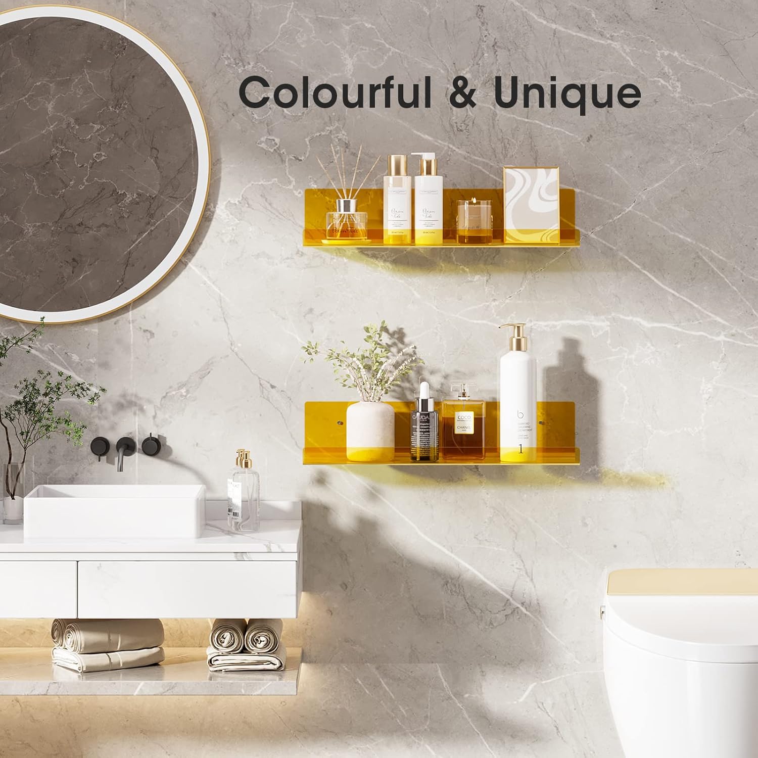 RRG 15 Inch Acrylic Floating Shelves 2 Pack Yellow
