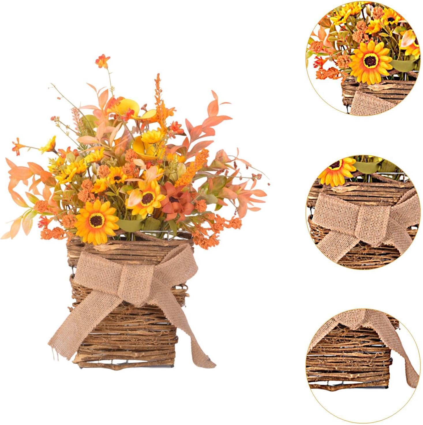 Wooden Wreath Hanger with Silk Flowers for Front Door