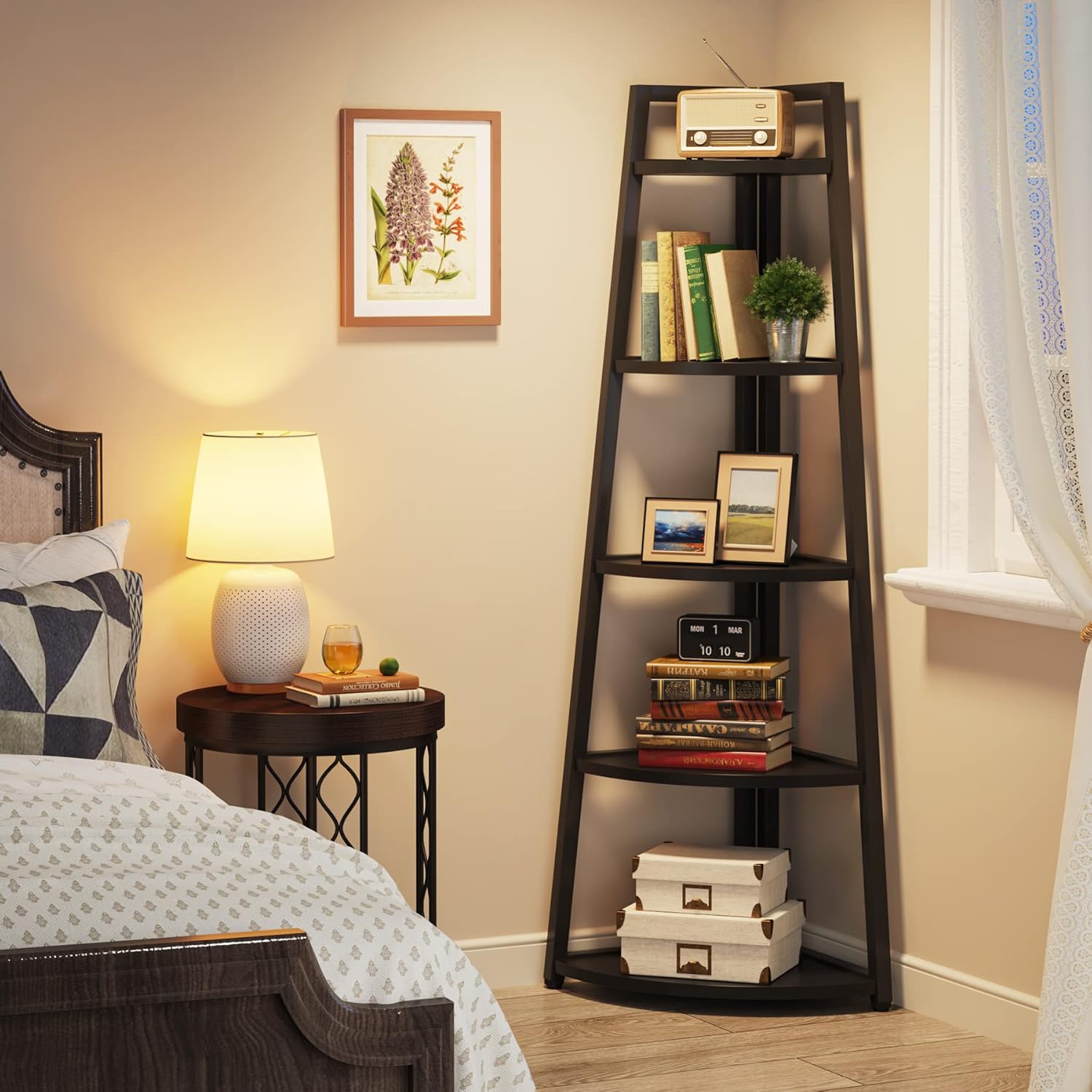 Tribesigns 70 Inch Tall Corner Shelf Black