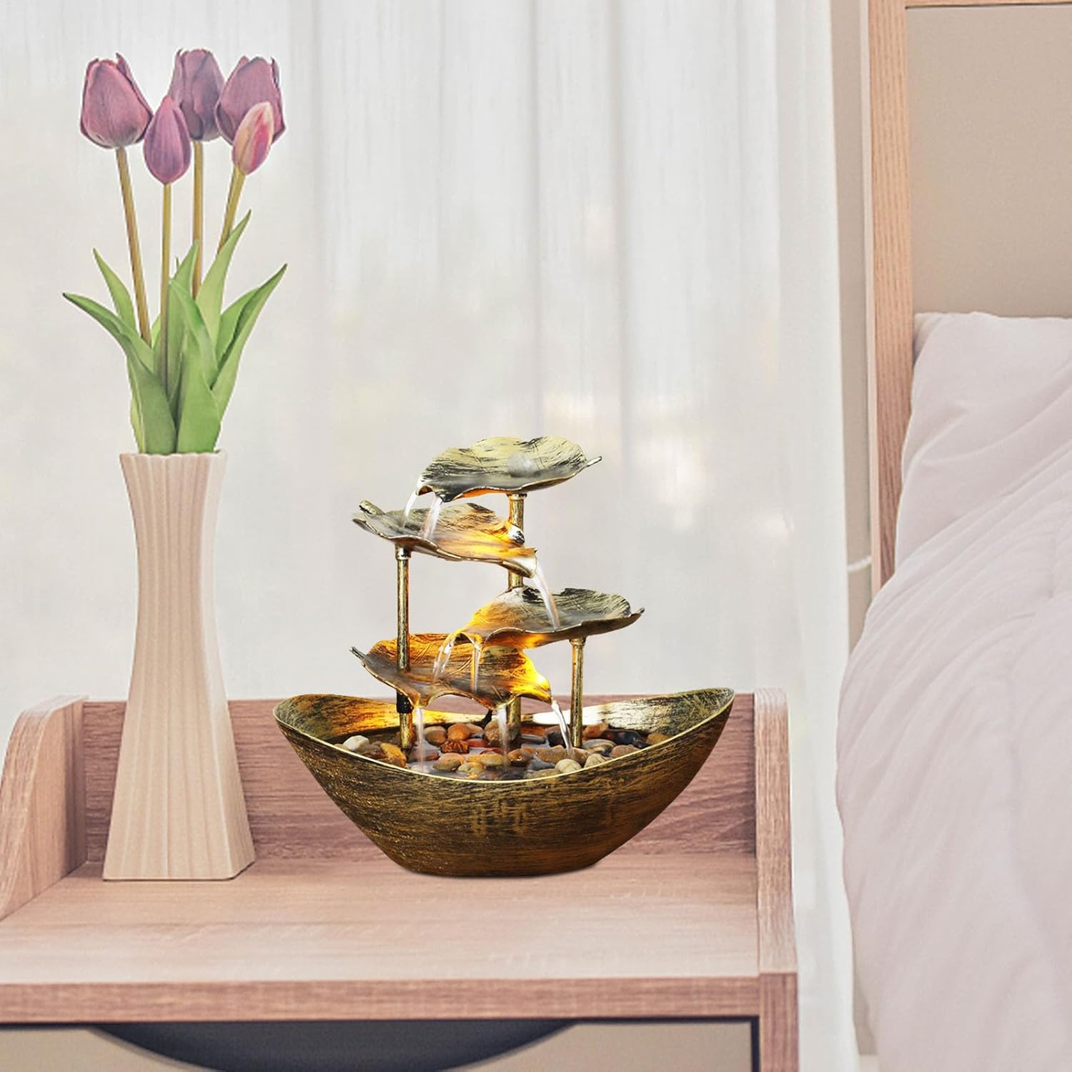 4-Tier Tabletop Water Fountain with LED Lights