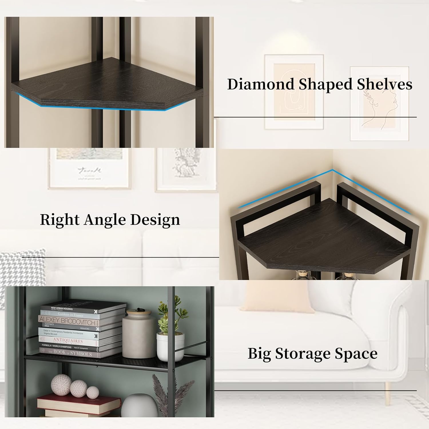 GILLAS 5 Tier Corner Shelf Stand - Black