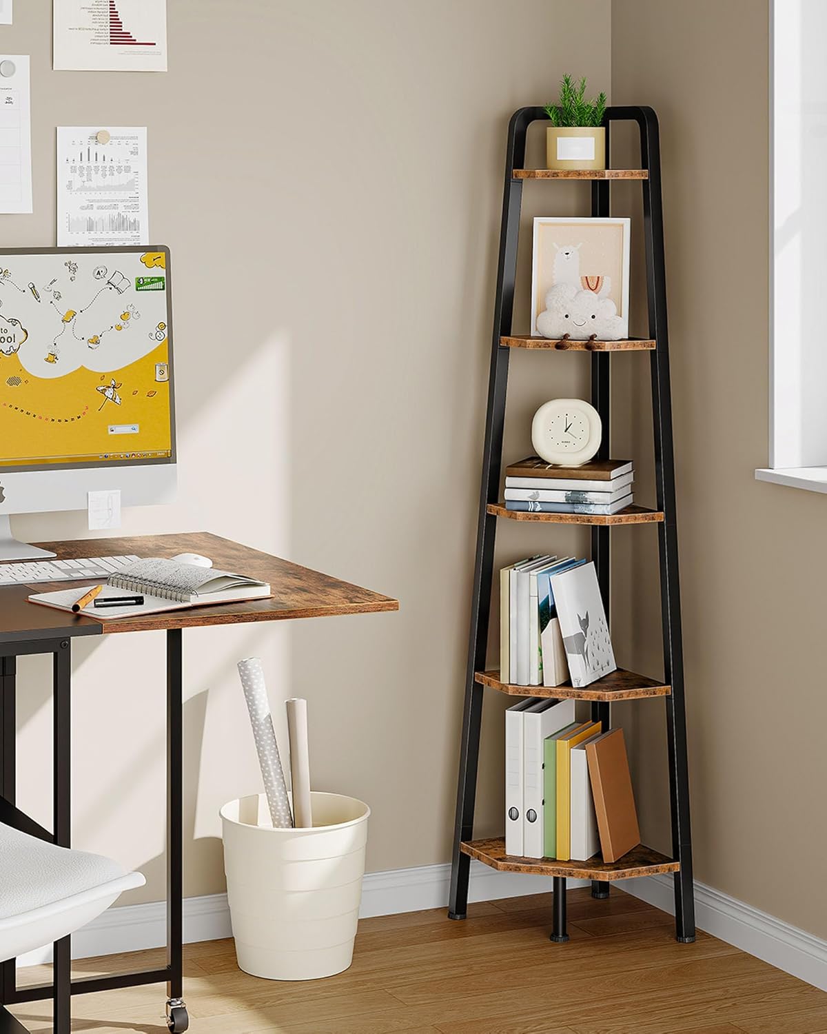 CHOEZON 5-Tier Corner Shelf 596 Tall Metal Ladder Bookshelf