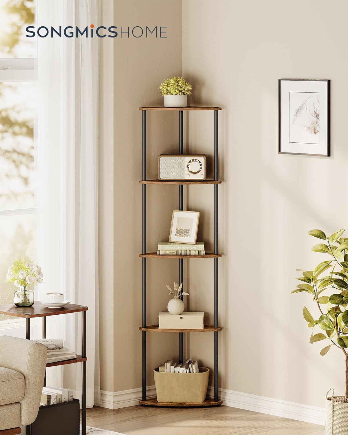 SONGMICS Superfast Toolless 5-Tier Corner Shelf Stand