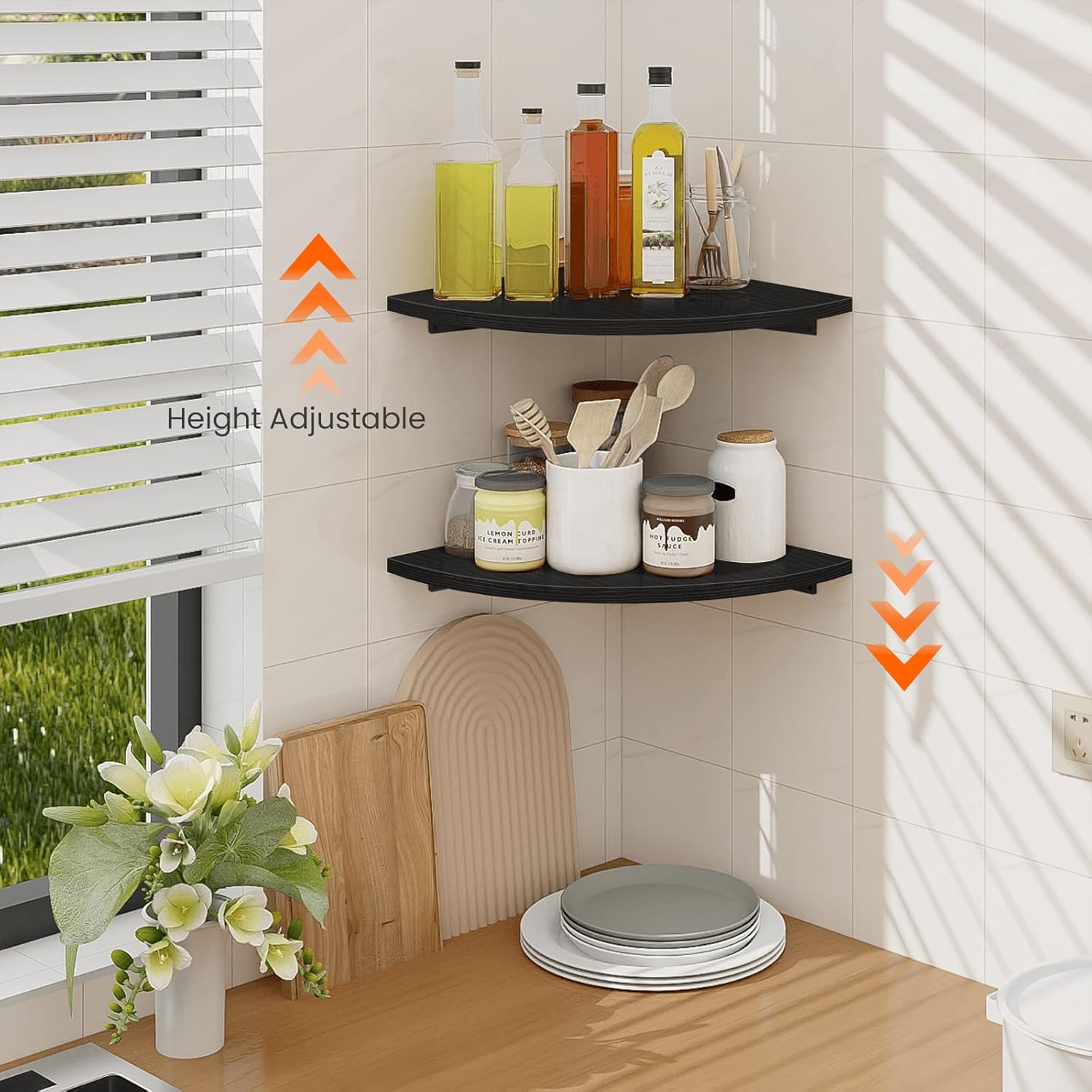 Homode Corner Floating Shelves 2 Tier Black