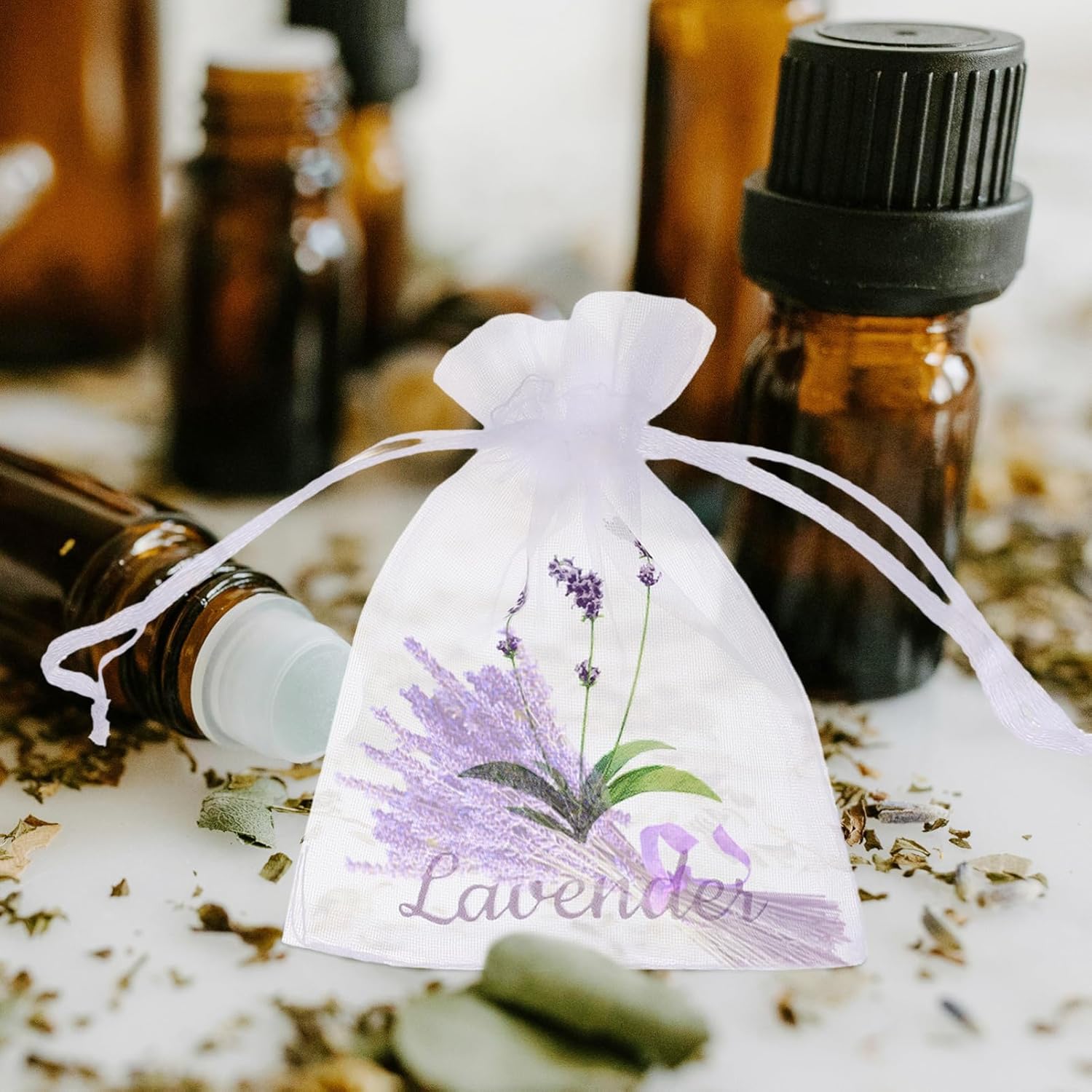 20pcs Lavender Embroidered Organza Sachet Bags for Herbs Spices Jewelry